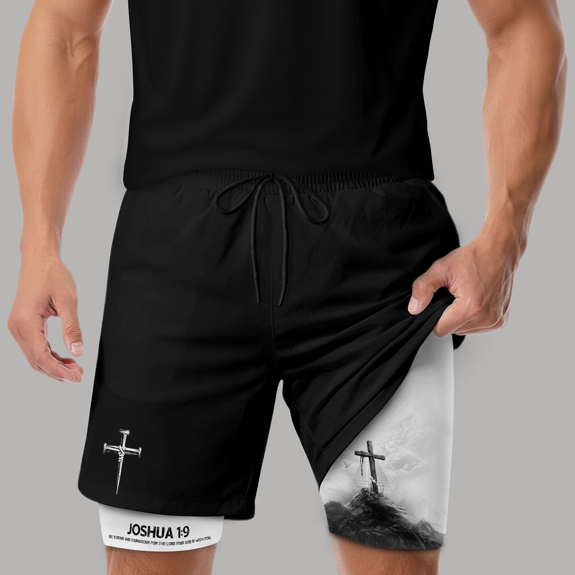 Joshua 1 9 Cross Mountain Christian Gym Shorts Faith Strength