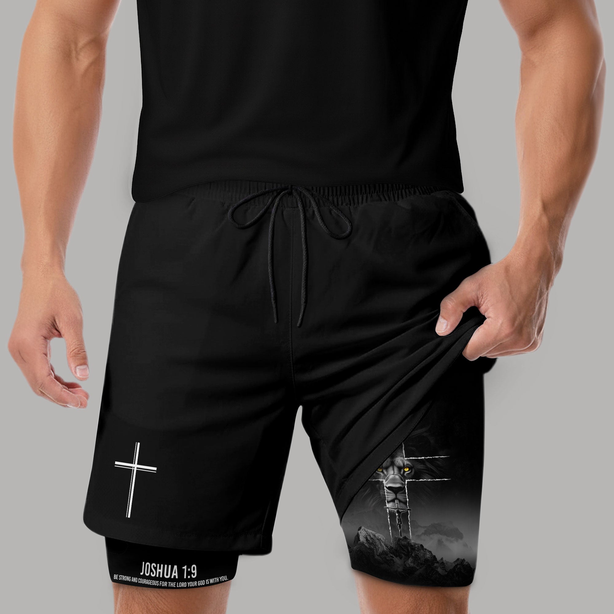 Joshua 1 9 Lion Cross Faith Christian Gym Shorts Bible Verse