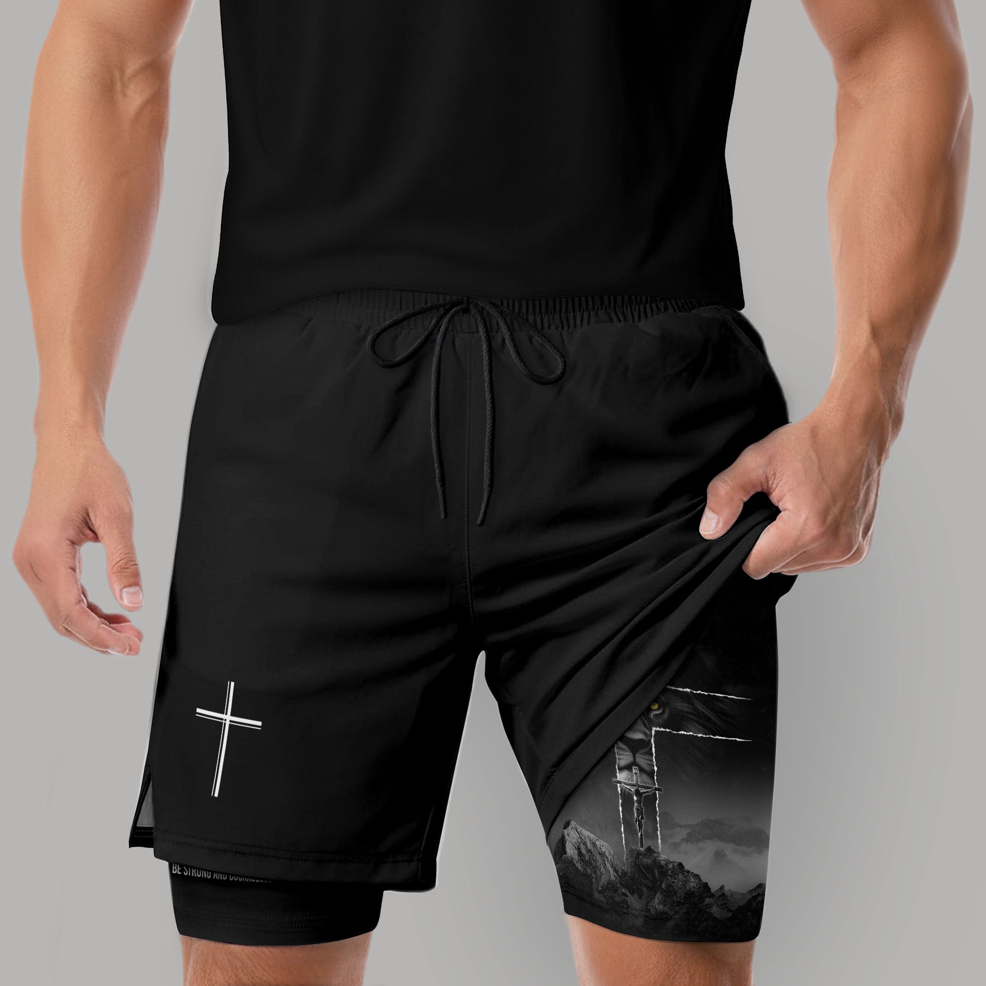 Joshua 1:9 Lion Cross Faith Christian Gym Shorts Bible Verse - Rust Field Wear