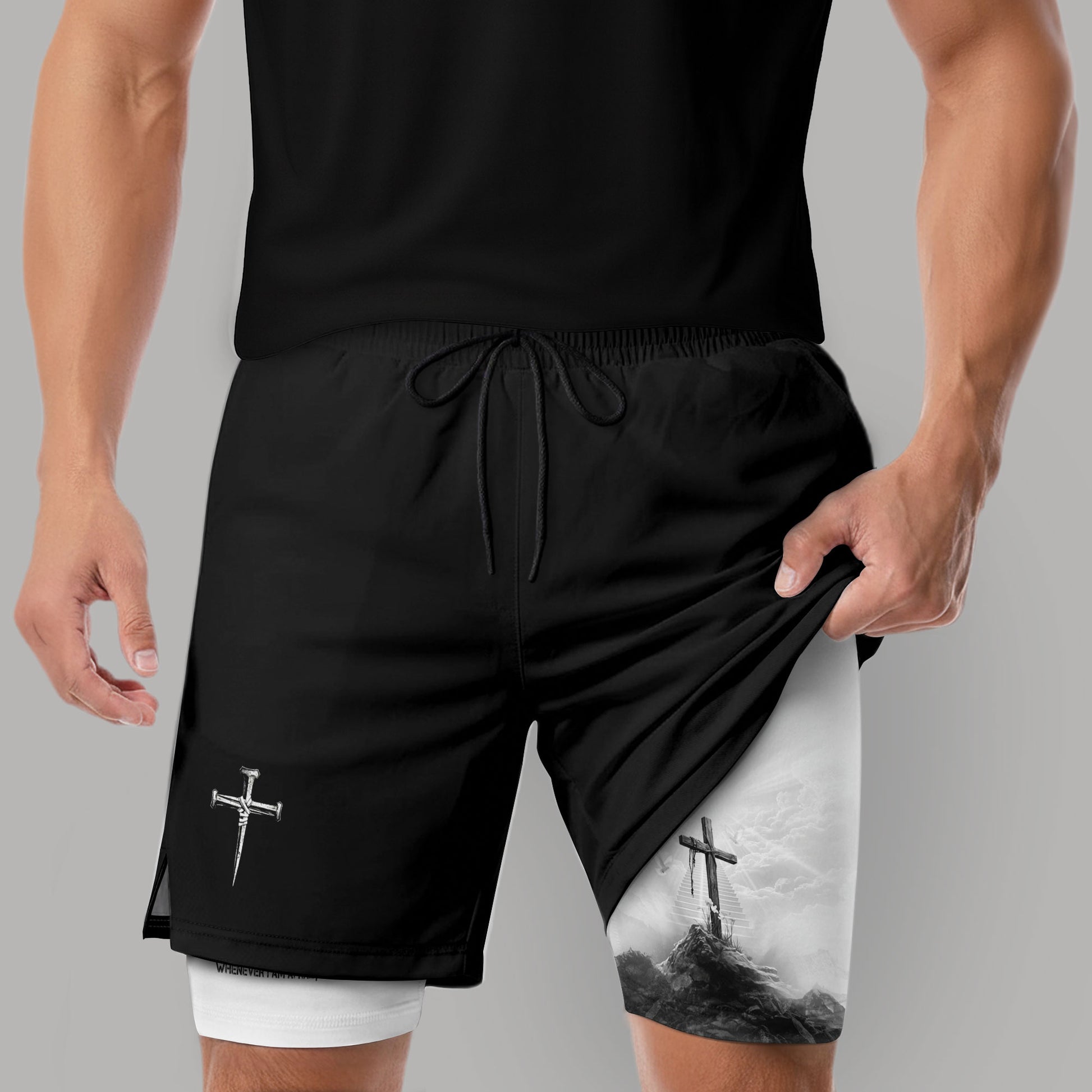 Psalm 56:3 Cross on the Mountain Christian Gym Shorts - Rust Field Wear