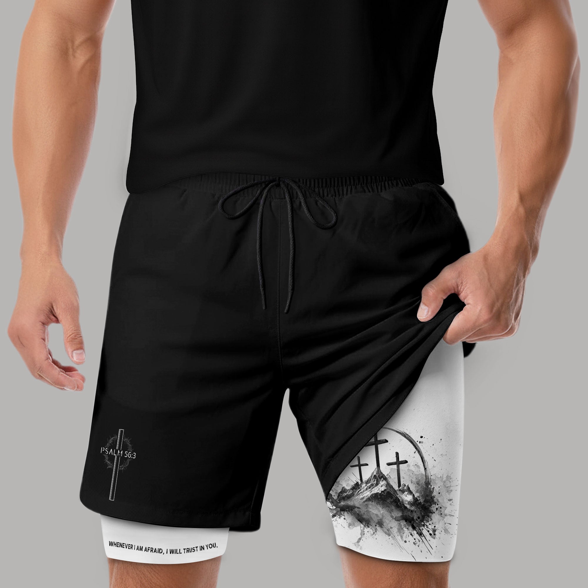 Psalm 56 3 Three Crosses Christian Gym Shorts Faith Over Fear