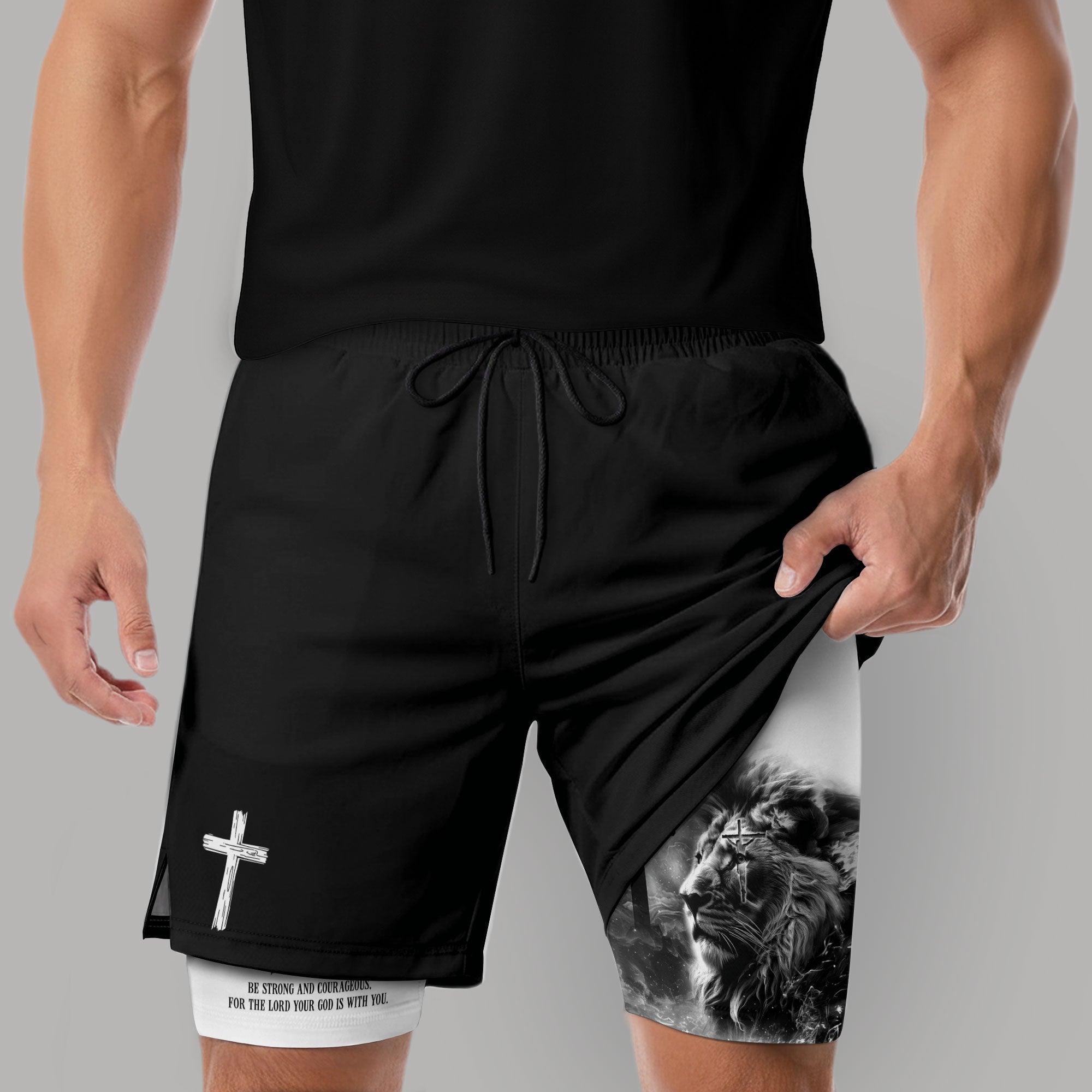 Joshua 1:9 Christian Gym Shorts for Men Cross Courage Design - Rust Field Wear