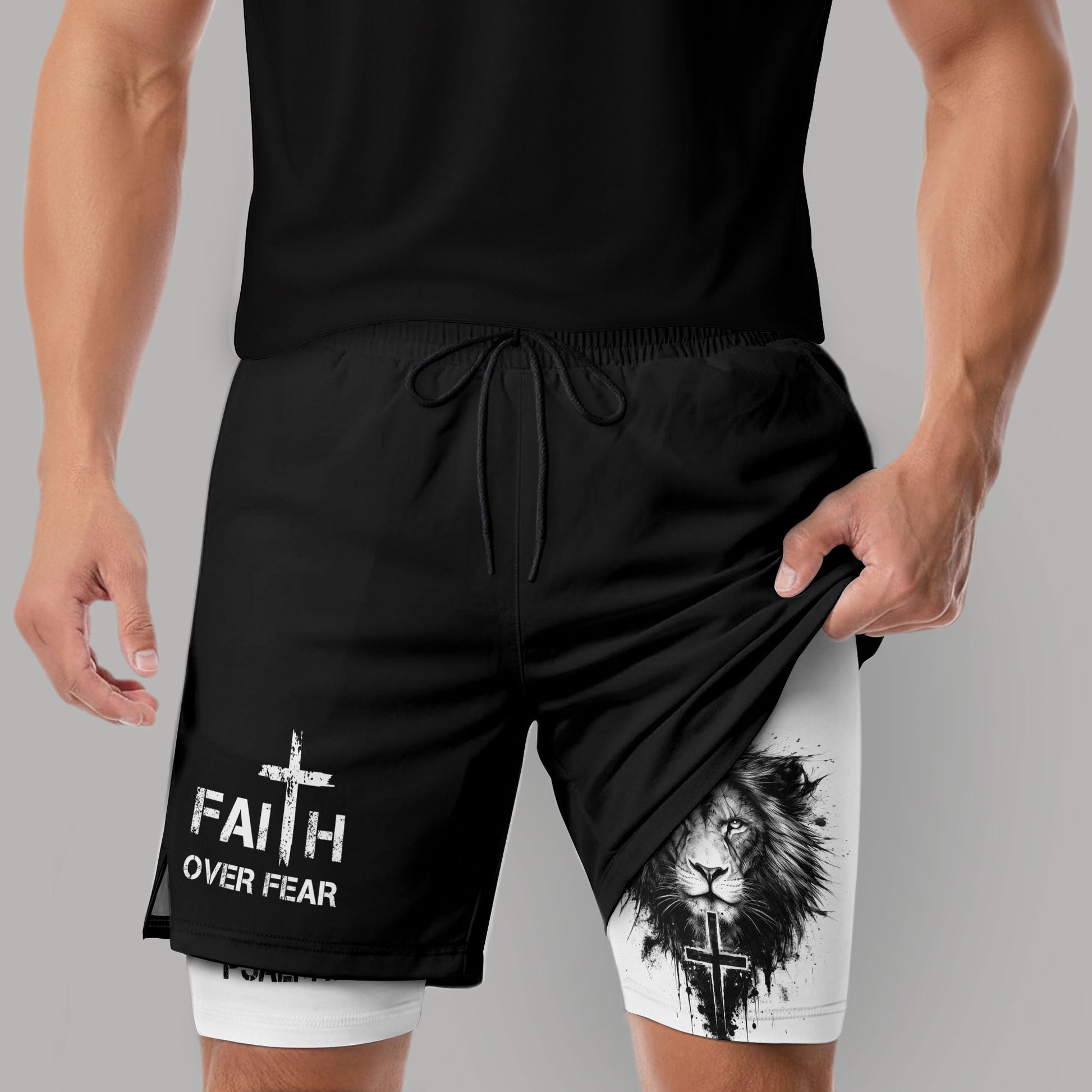 Psalm 27:1 Faith Over Fear Christian Mens Workout Shorts Sketch Lion Bible Verse Art - Rust Field Wear