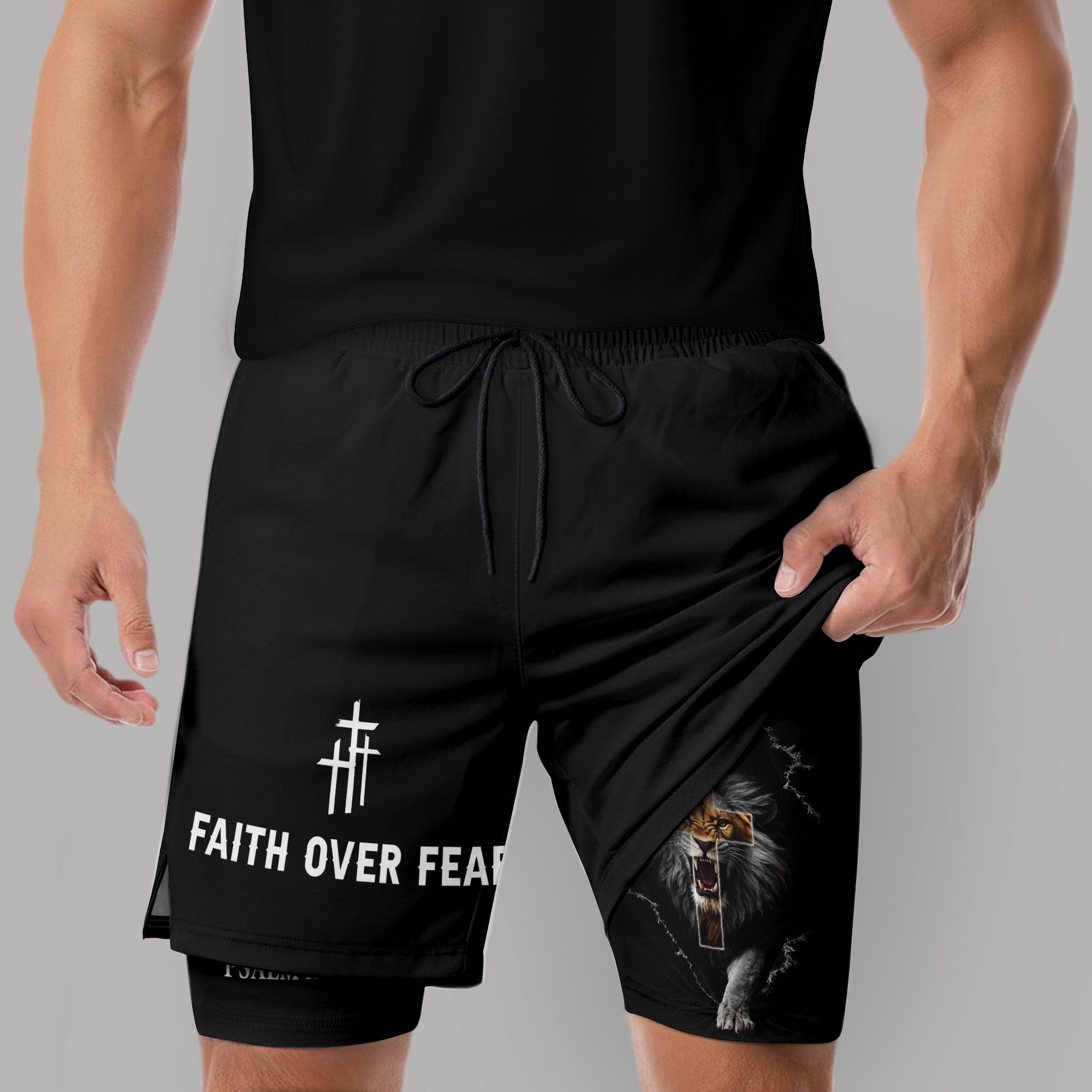 Psalm 27:1 Faith Over Fear Christian Mens Athletic Shorts Roaring Lion Scripture Art - Rust Field Wear