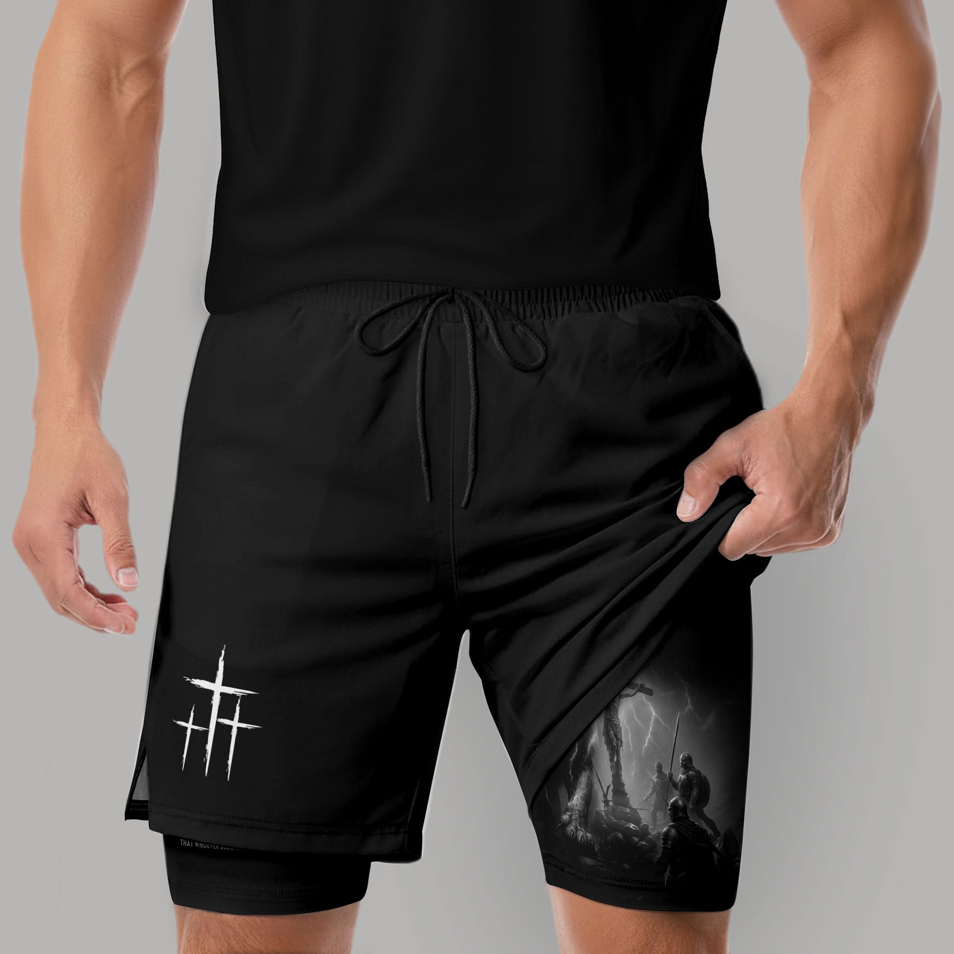 John 3:16 Christian Gym Workout Shorts Men Lion Jesus Cross Bible Verse - Rust Field Wear