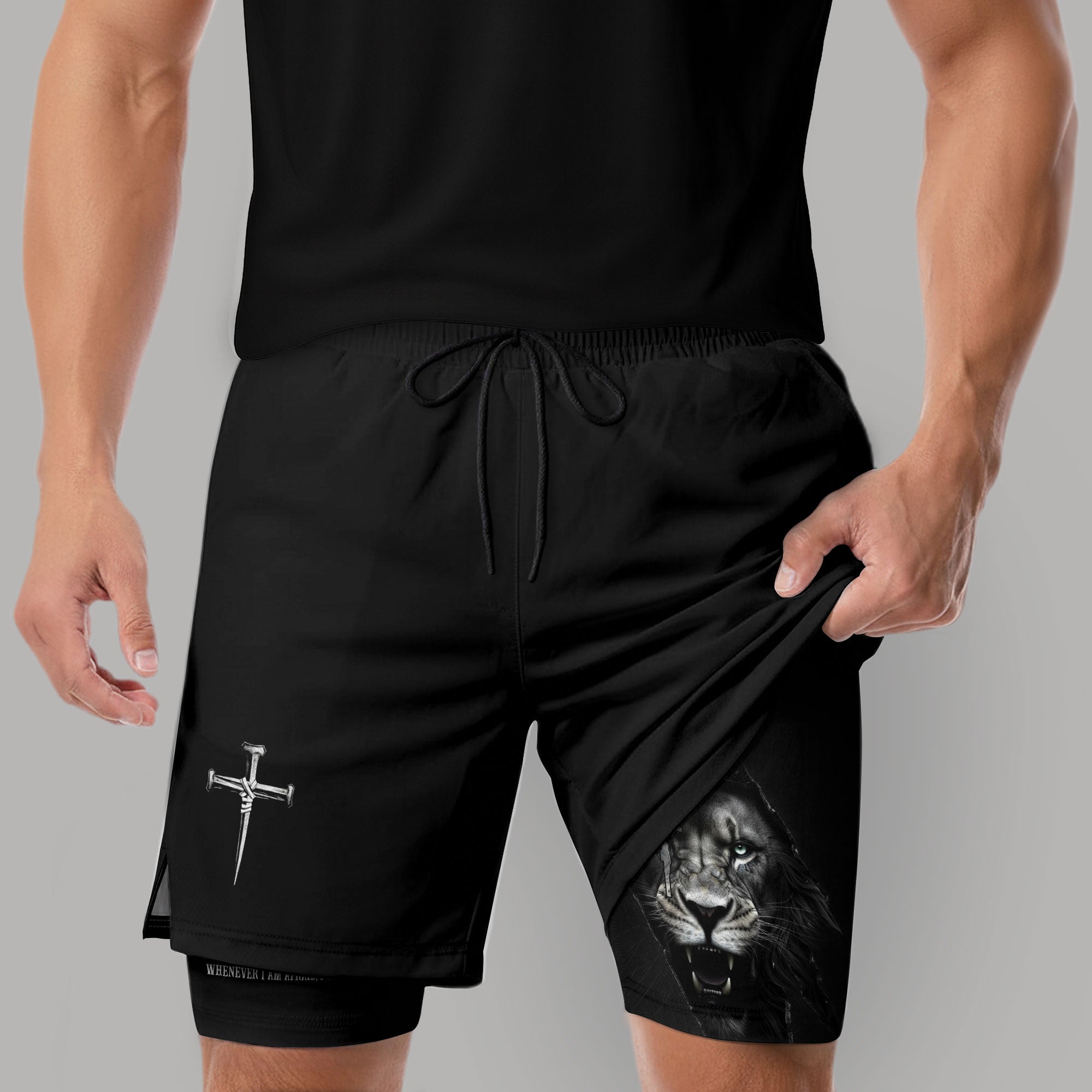 Psalm 56:3 Christian Gym Workout Shorts Men Lion of Judah Bible Verse Activewear - Rust Field Wear