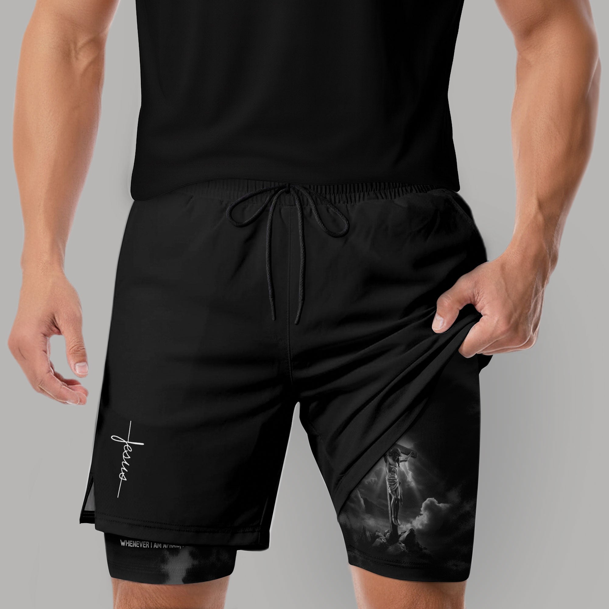 Psalm 56:3 Christian Gym Workout Shorts Men Jesus Cross Bible Verse Religious - Rust Field Wear