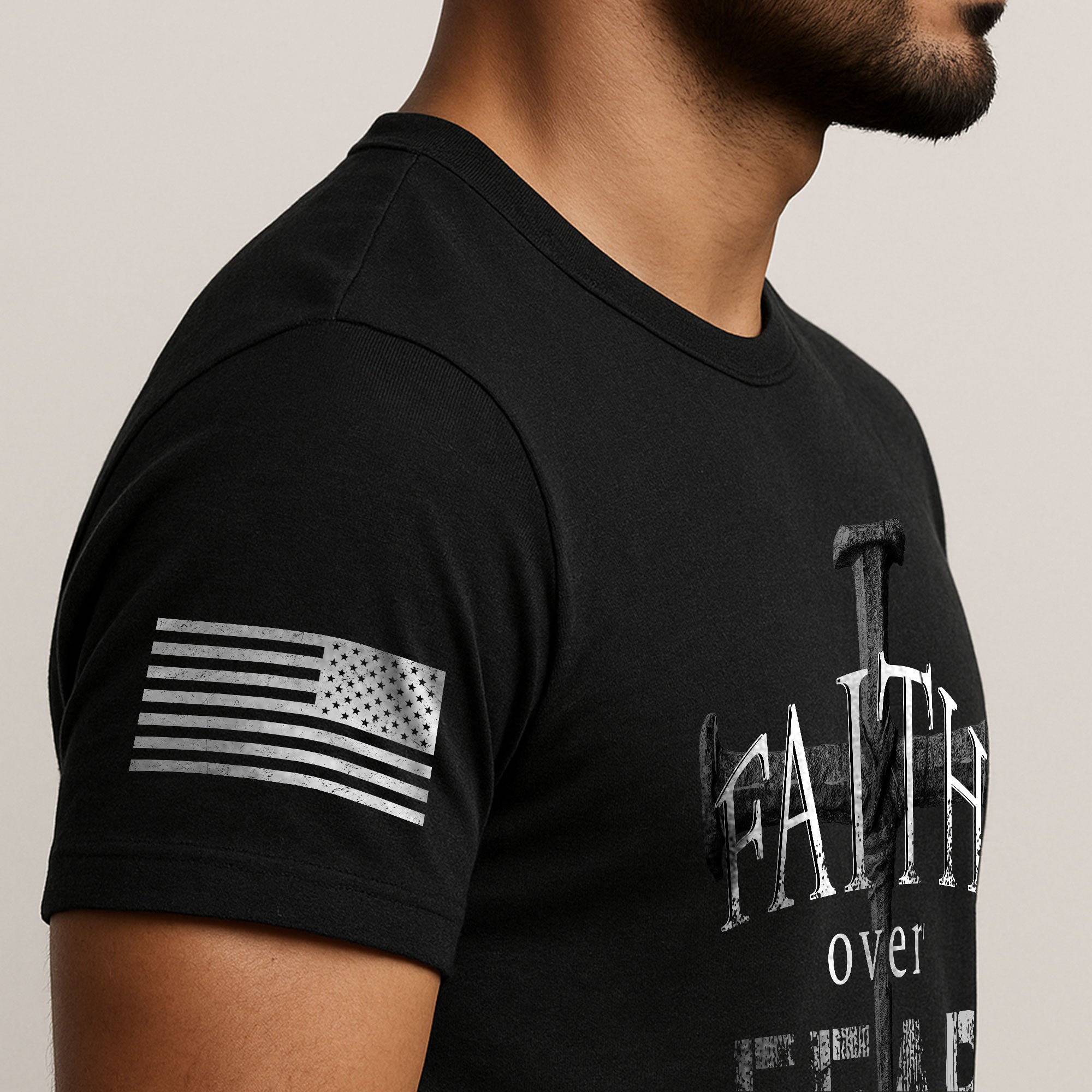 Faith Over Fear Christian Nail Cross Patriotic Religious Jesus Shirt