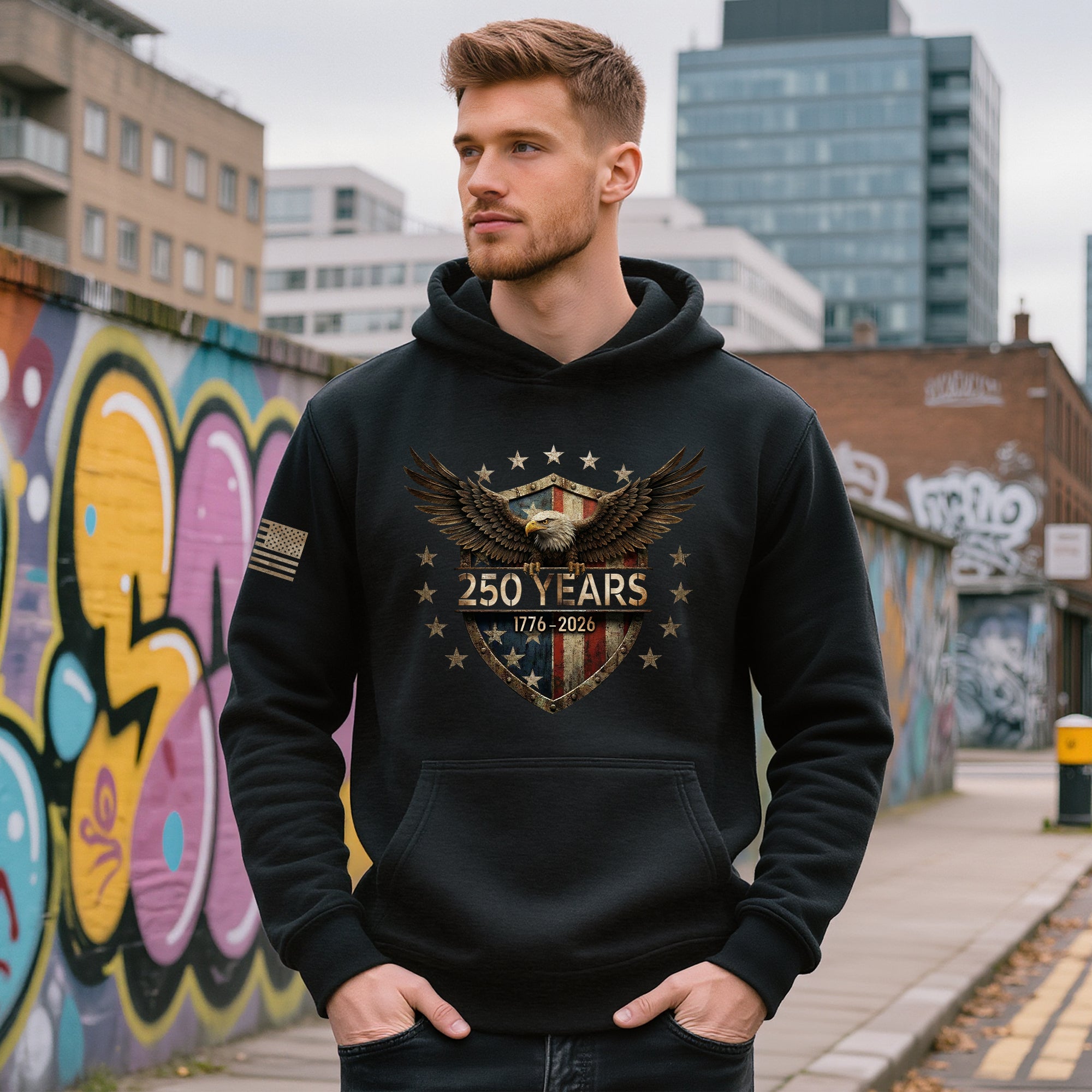 USA 250th Anniversary Hoodie 1776-2026 American Flag Eagle Patriotic Men