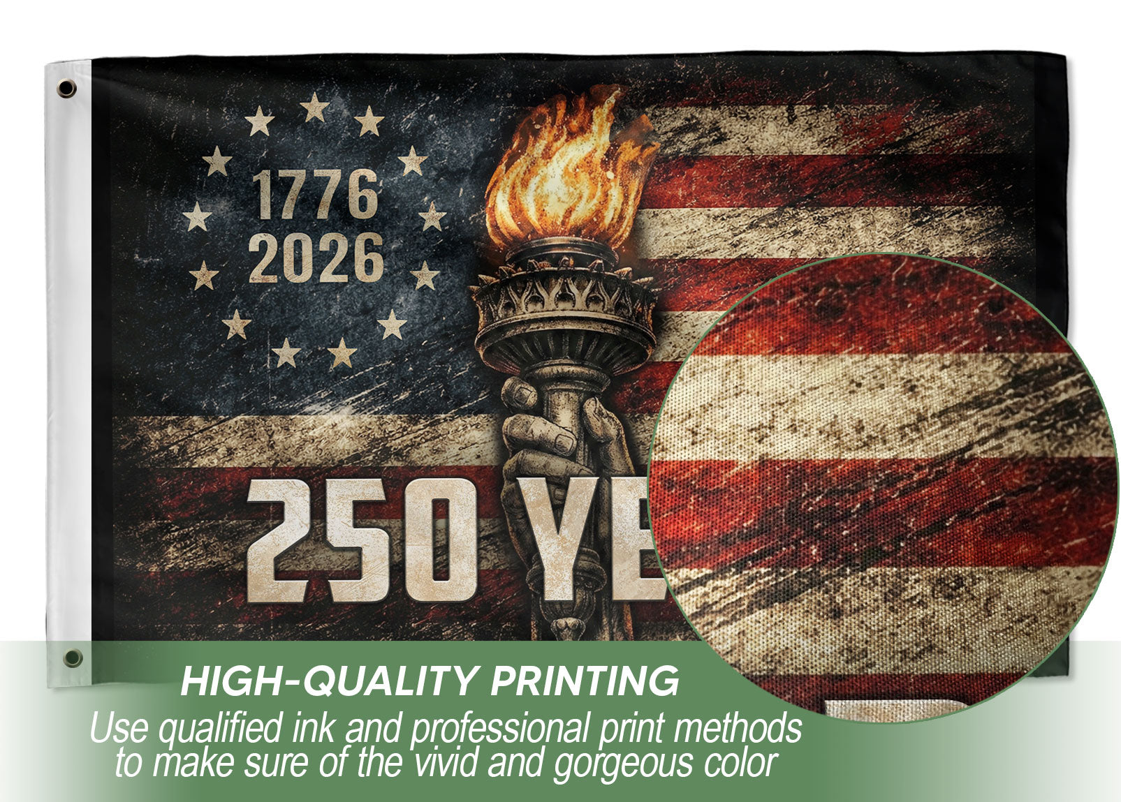 250 Years Liberty Torch Outdoor Decor Vintage American House Banner 3x5 ft