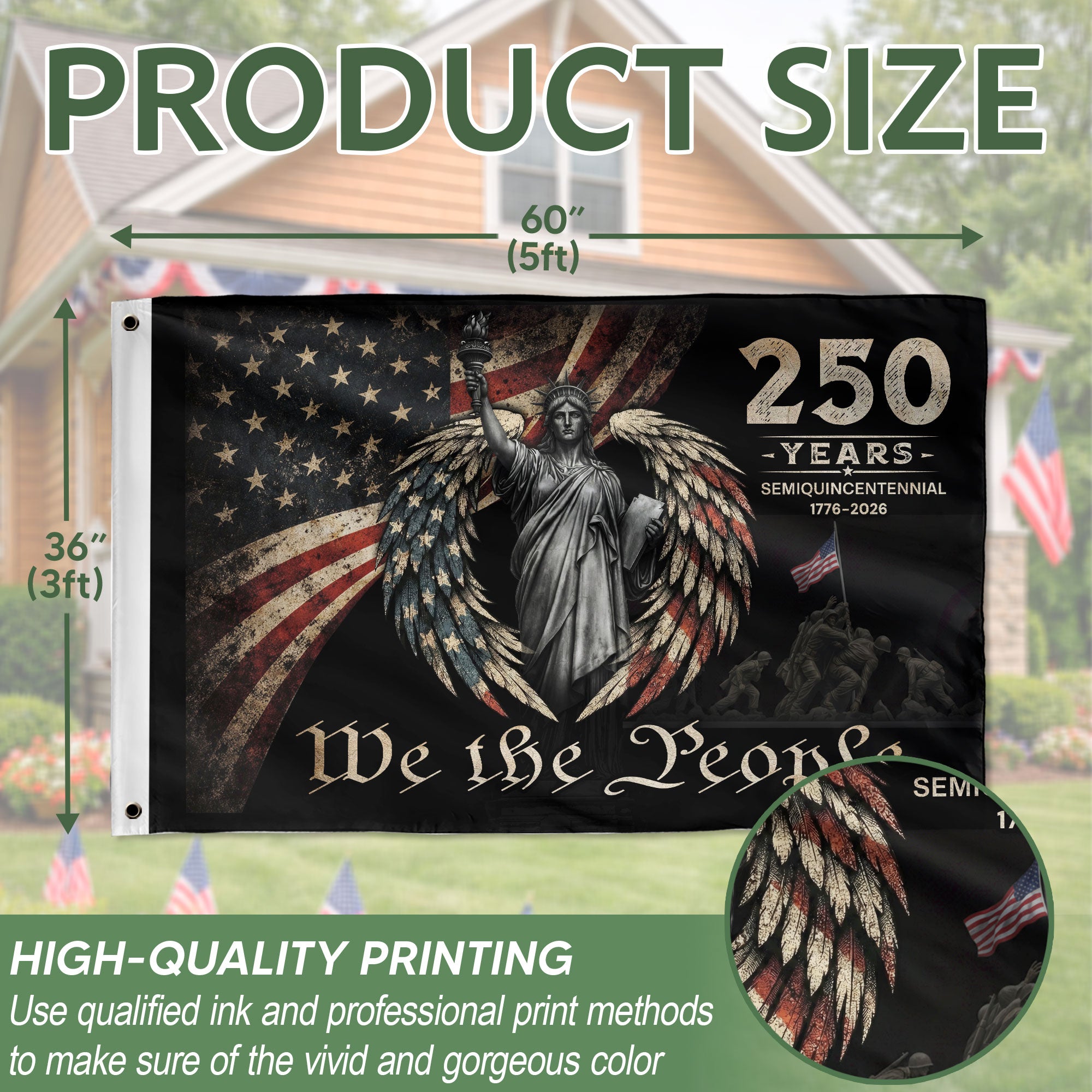 USA 250th Anniversary Flag 1776-2026 American Flag We The People Statue of Liberty Patriotic