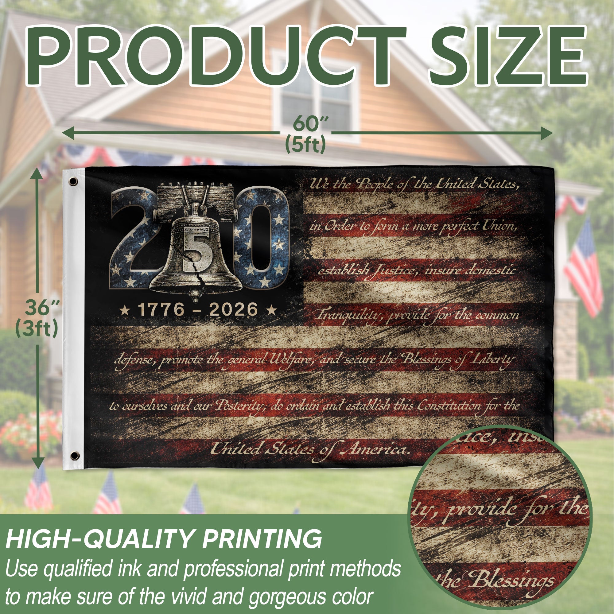 USA 250th Anniversary Flag 1776-2026 American Flag Liberty Bell We The People Patriotic