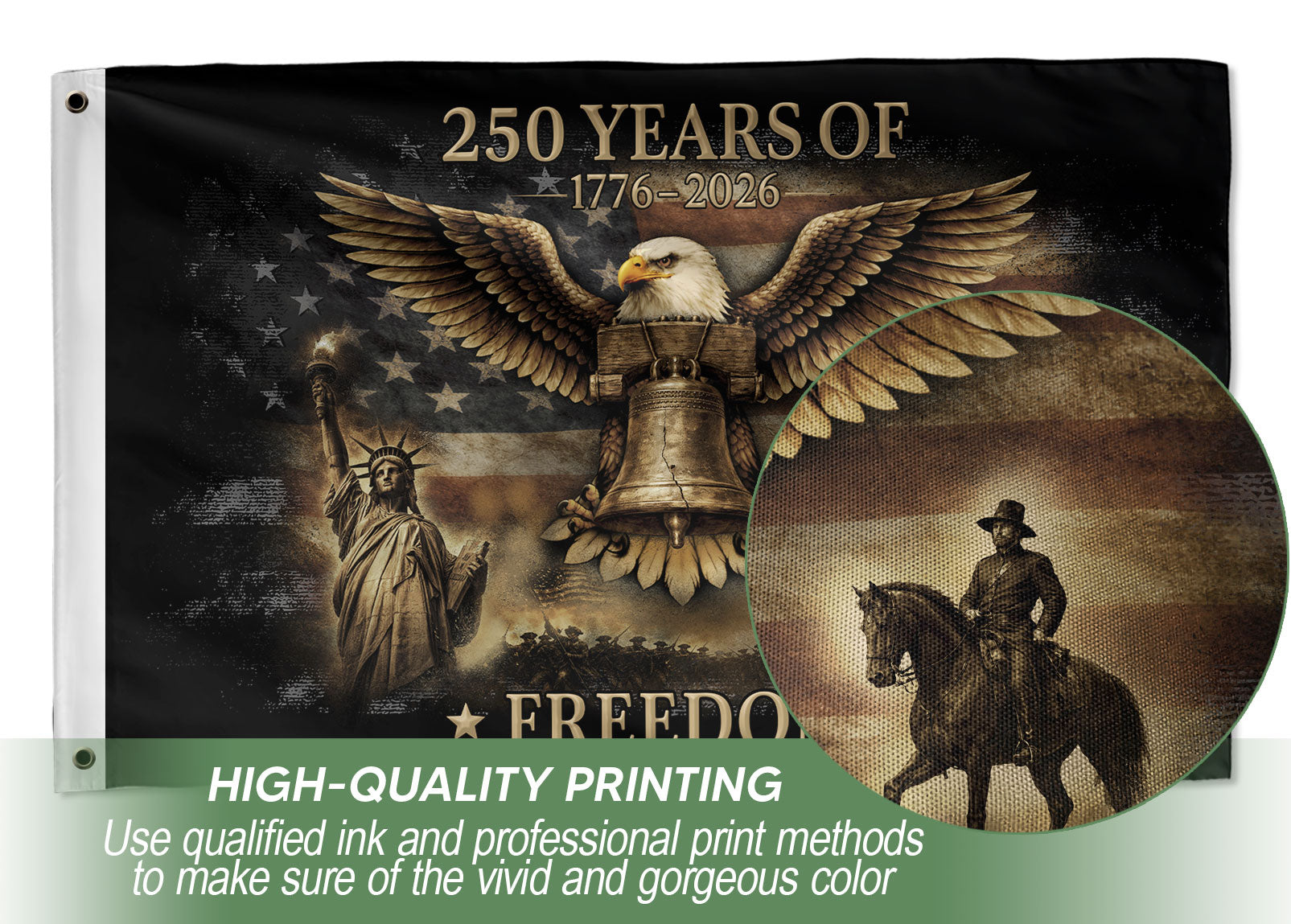 USA 250th Anniversary 250 Years of Freedom Flag 1776-2026 Liberty Bell Eagle