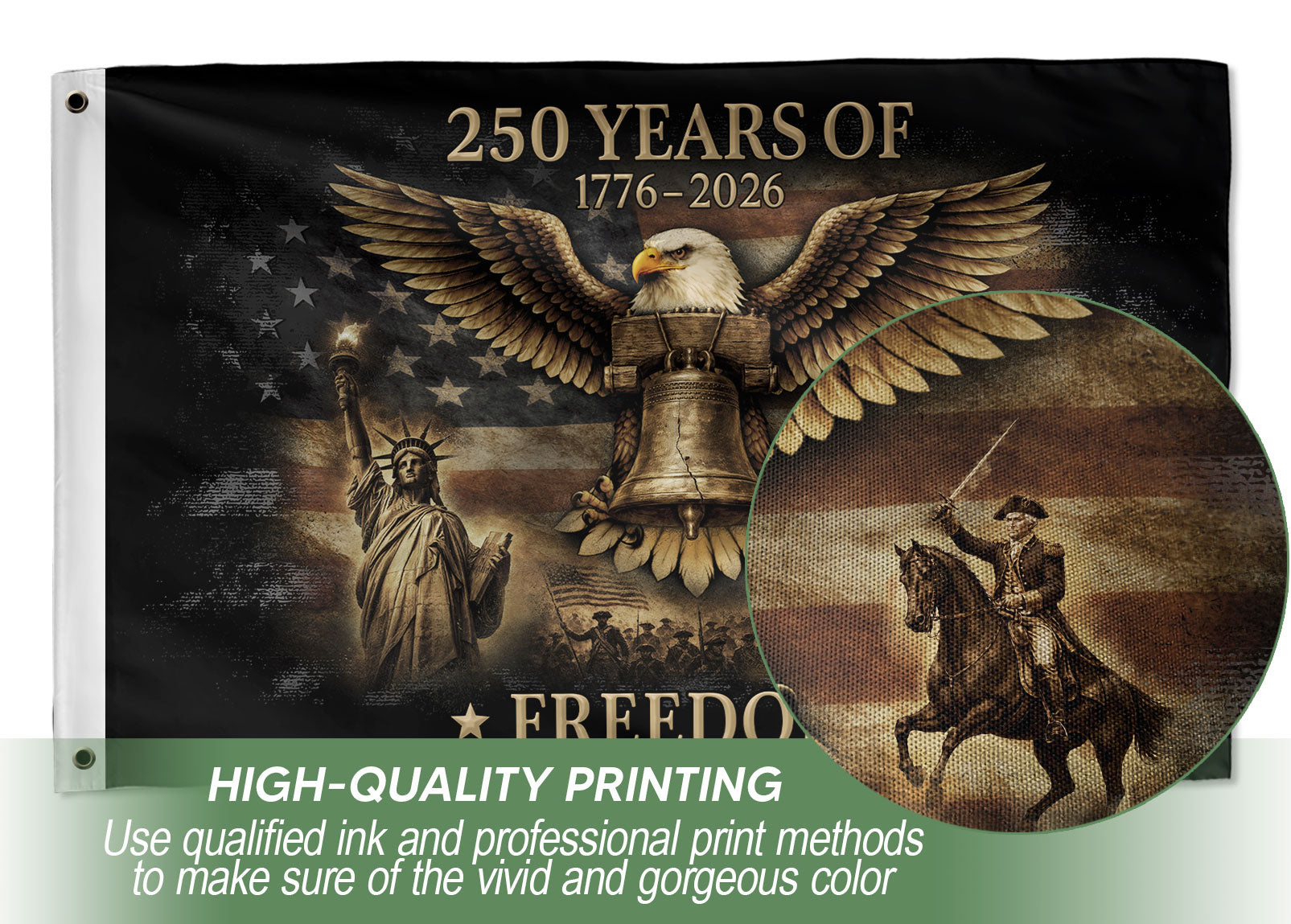 USA 250th Anniversary 250 Years of Freedom Flag 1776-2026 Liberty Bell Eagle
