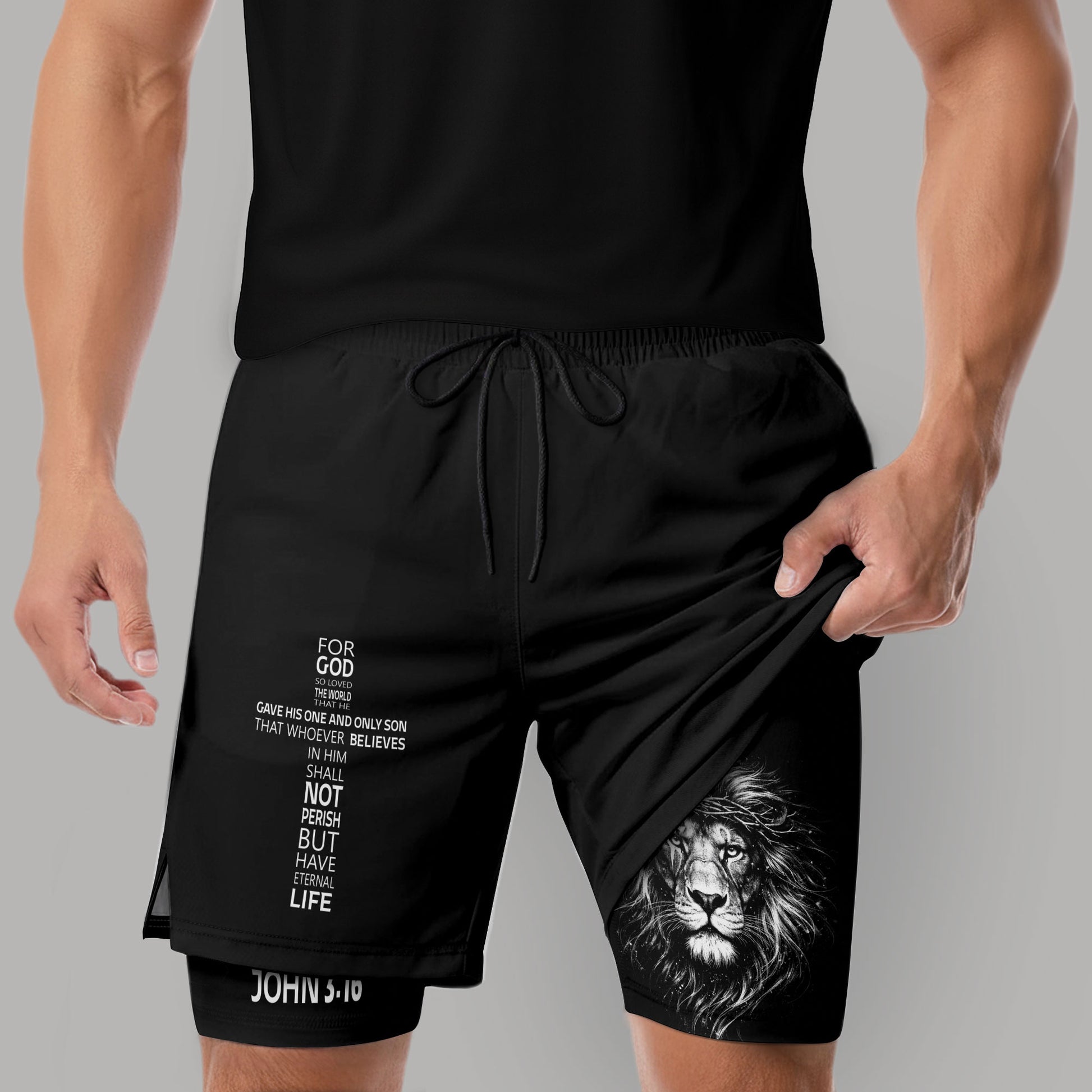 John 3:16 Bible Verse Christian Gym Workout Shorts Men Lion of Judah Athletic Activewear - Rust Field Wear