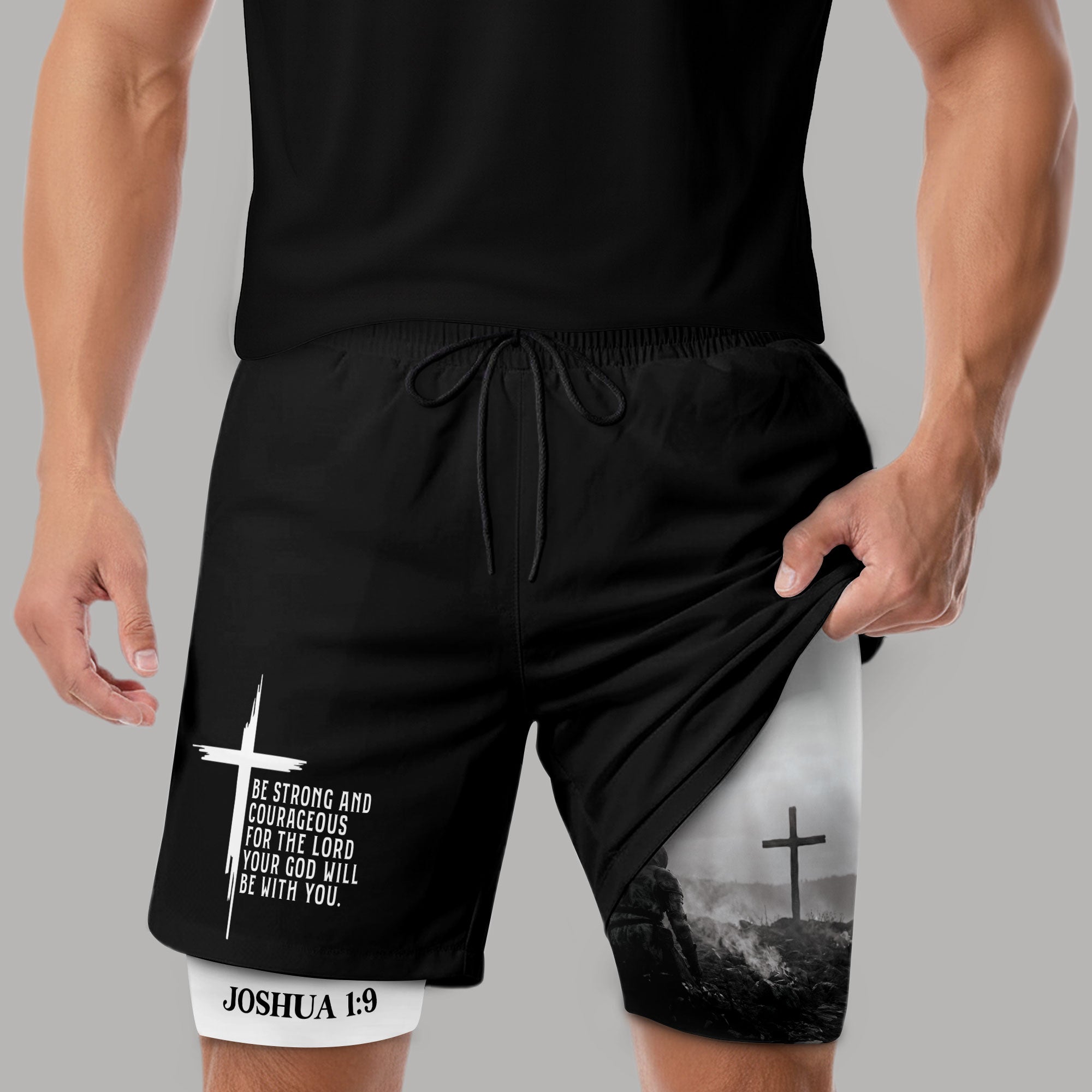 Joshua 1:9 Christian Men Gym Shorts Be Strong and Courageous Bible Verse Training Activewear