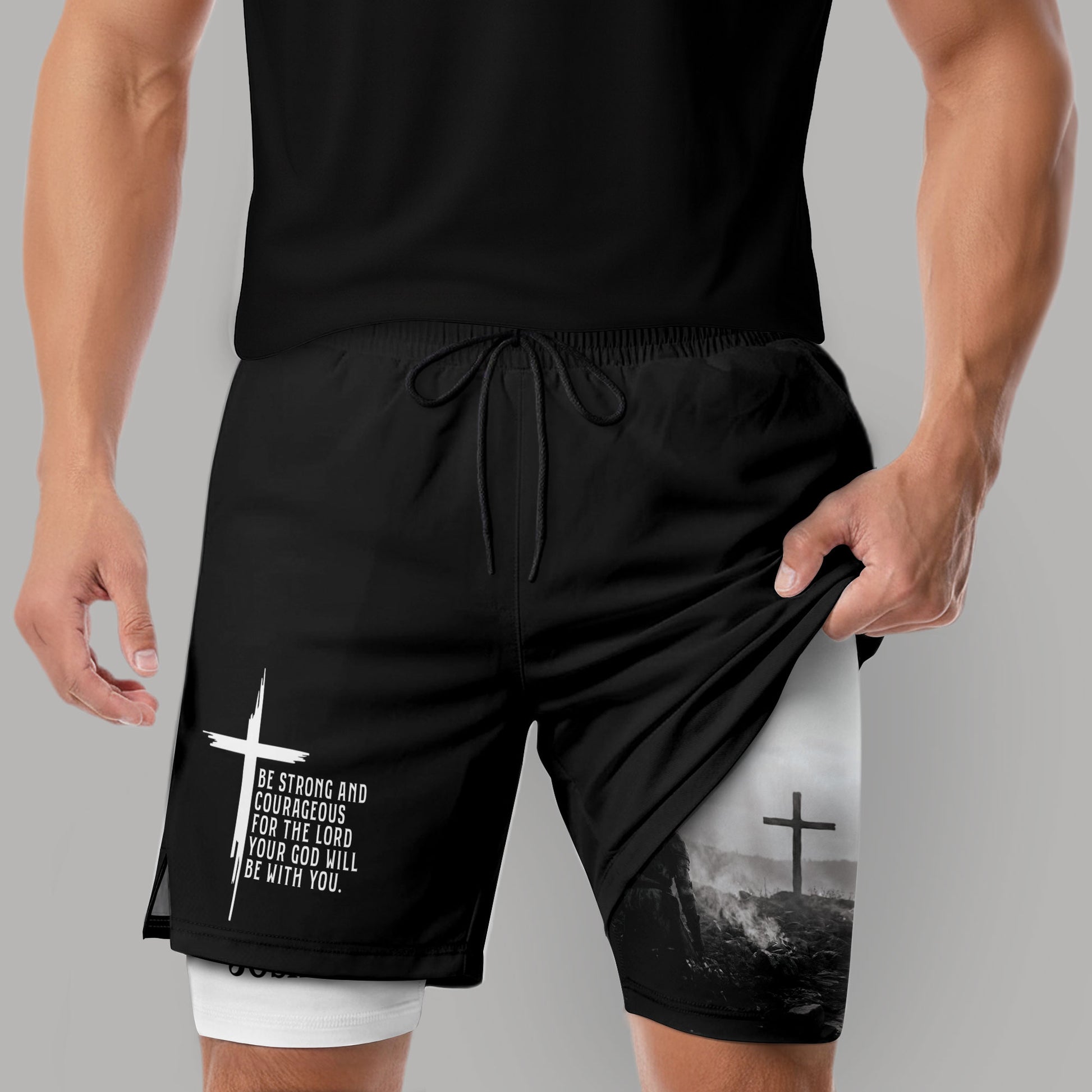 Joshua 1:9 Christian Men Gym Shorts Be Strong and Courageous Bible Verse Training Activewear - Rust Field Wear