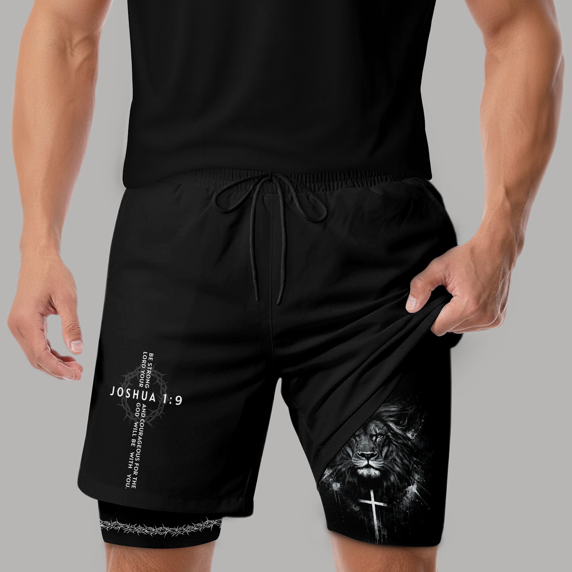 Joshua 1:9 Christian Men Gym Shorts Lion of Judah Athletic Activewear Gear