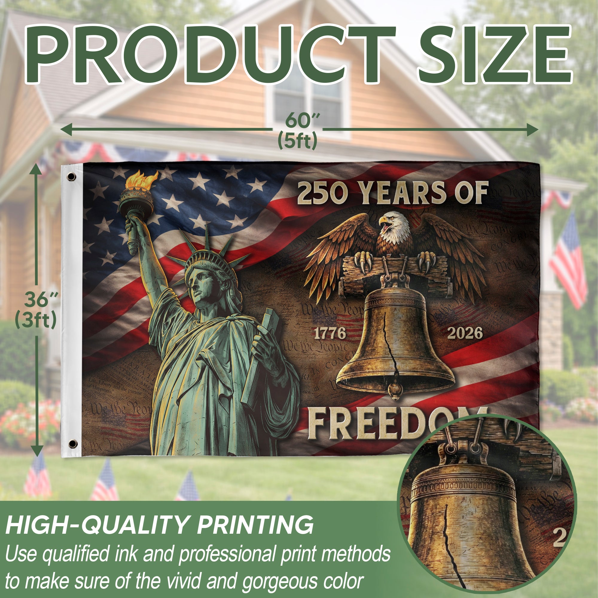 250 Years of Freedom Double-Sided House Flag 1776–2026, Patriotic 250th American Decor