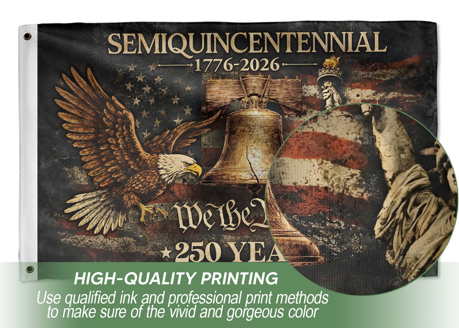 US 250 Years Flag 3x5 ft Statue of Liberty Liberty Bell Eagle 1776-2026 Patriotic Banner