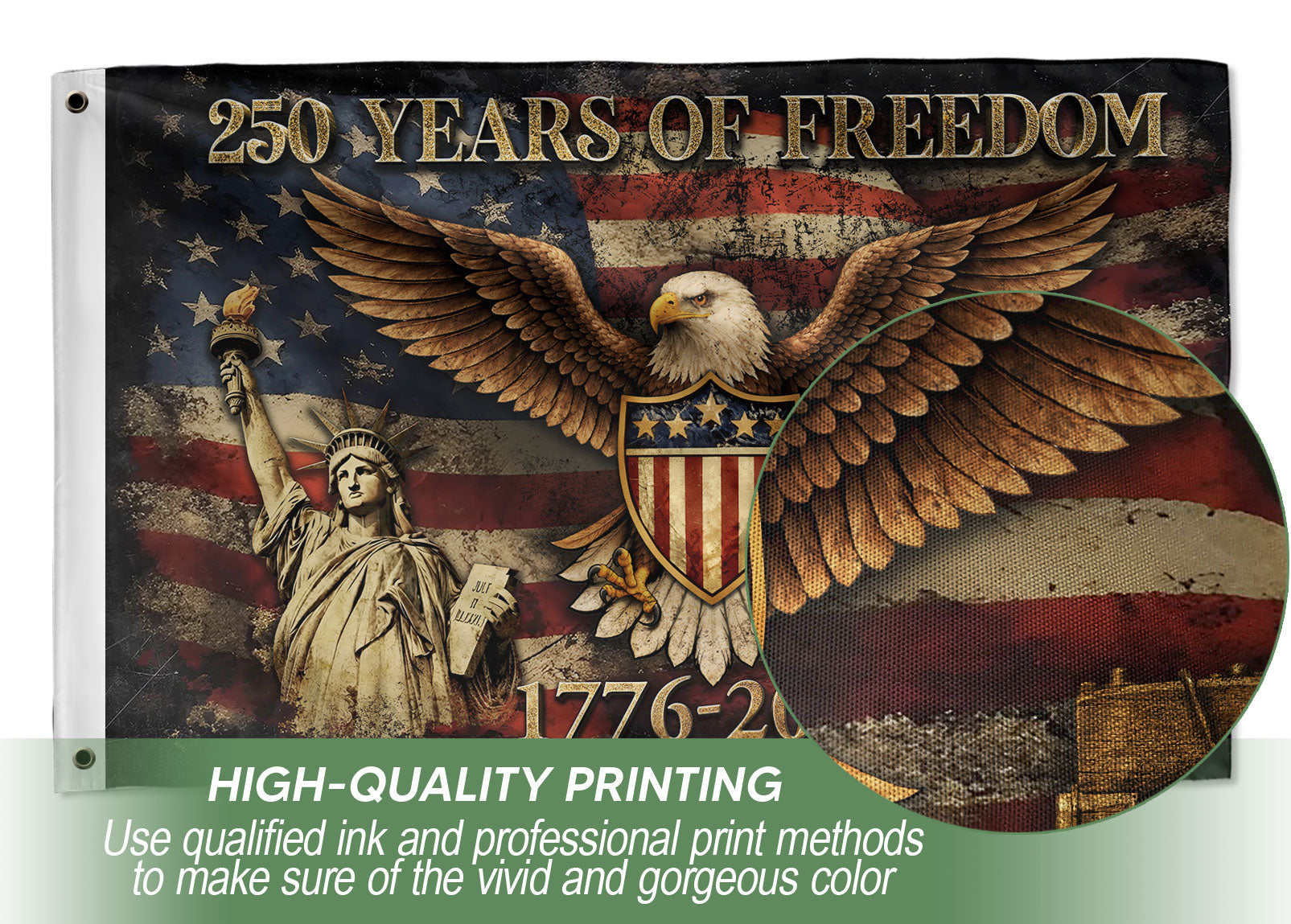 US 250 Years of Freedom Flag 3x5 ft Statue of Liberty Eagle Liberty Bell 1776-2026