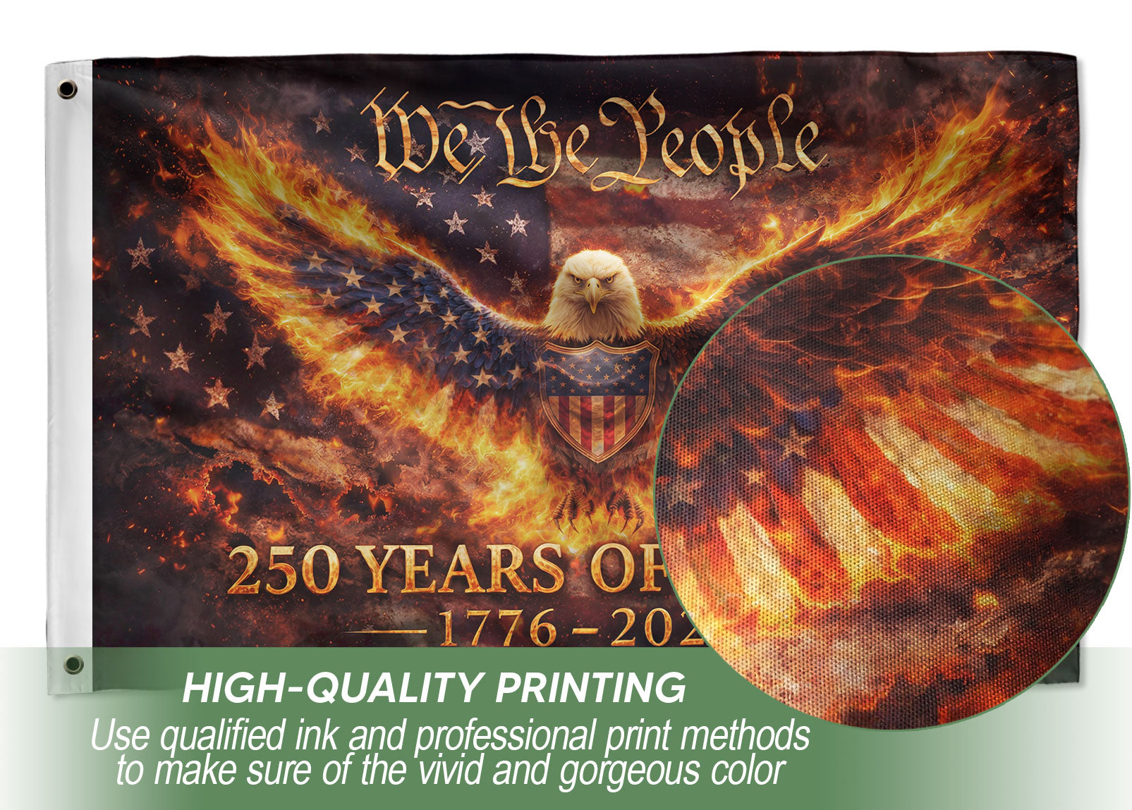 USA 250 Years of Freedom Flag 1776-2026 Flaming Eagle Strength We The People Patriotic Outdoor