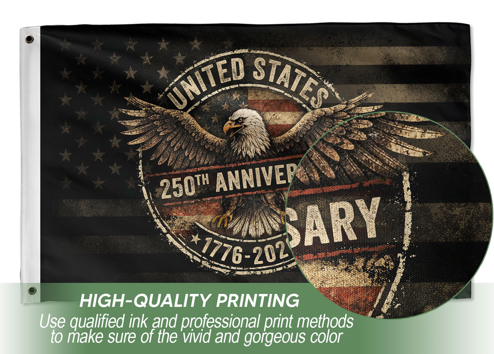 United States 250th Semiquincentennial Anniversary Flag 1776-2026 Vintage American Eagle Shield Mental Heritage Patriotic