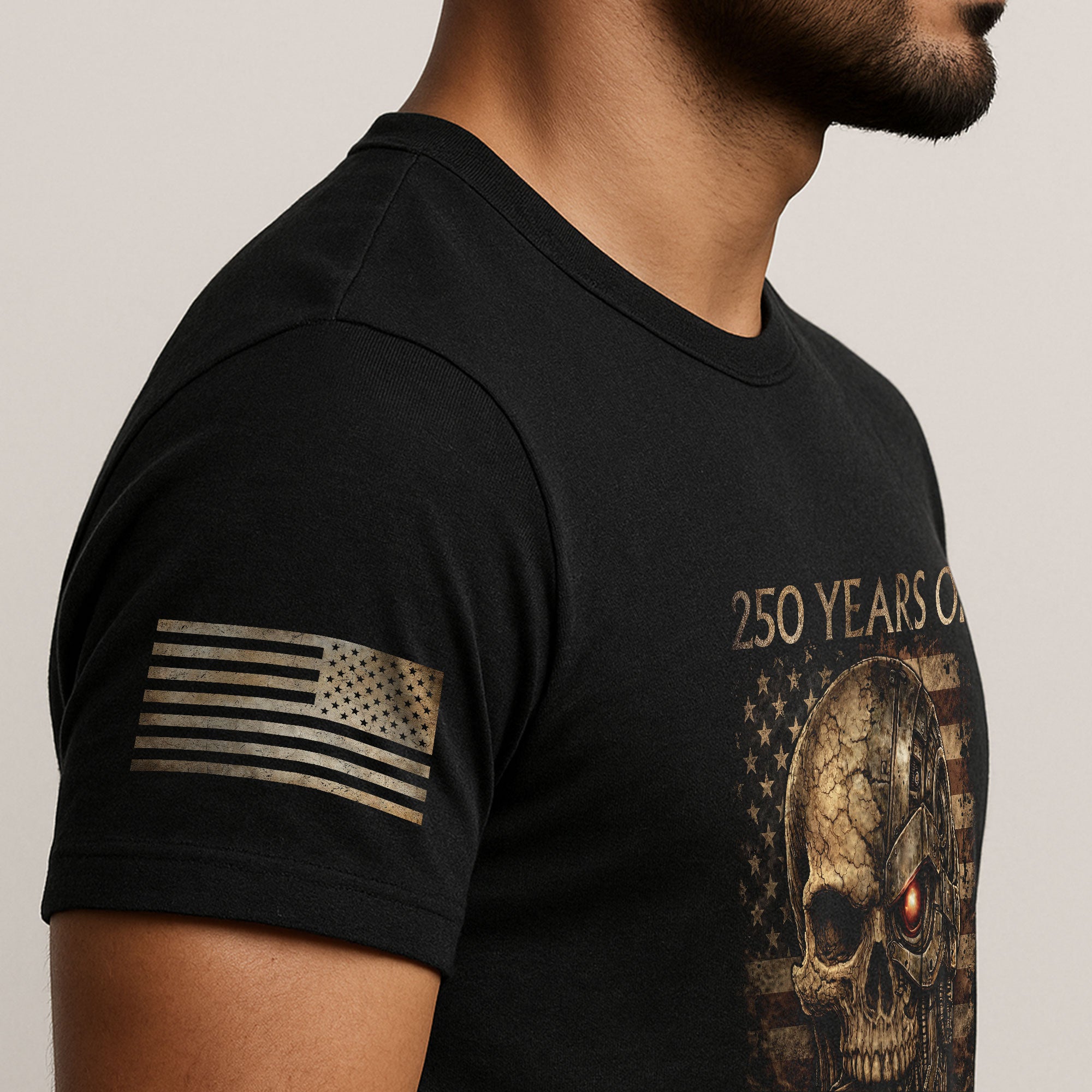USA 250th Anniversary 250 Years Semiquincentennial Shirt 1776-2026 Mental Strength Freedom Cyborg Skull Patriotic Mens