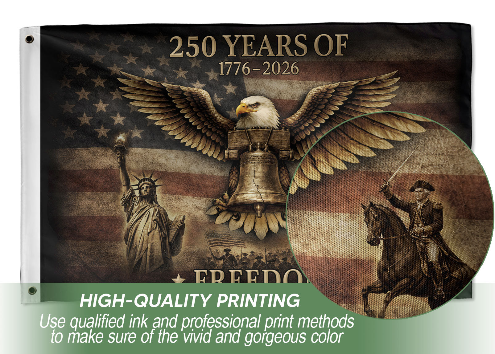 USA 250th Anniversary Flag 250 Years of Freedom Semiquincentennial 1776-2026 American Eagle Liberty Bell Patriotic