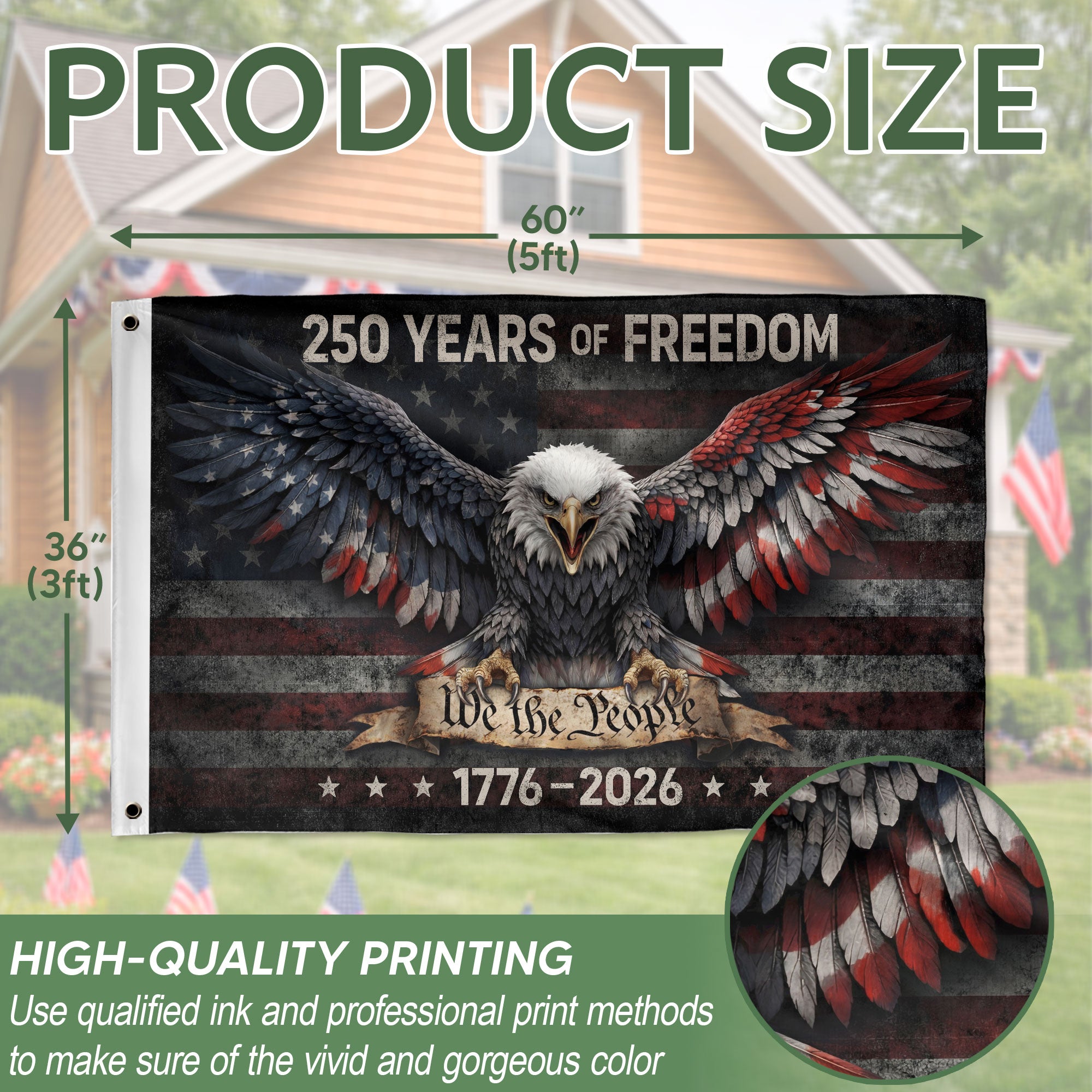USA 250th Anniversary Flag 1776-2026 Double-Sided Patriotic 250 Years of Freedom We The People Semiquincentennial