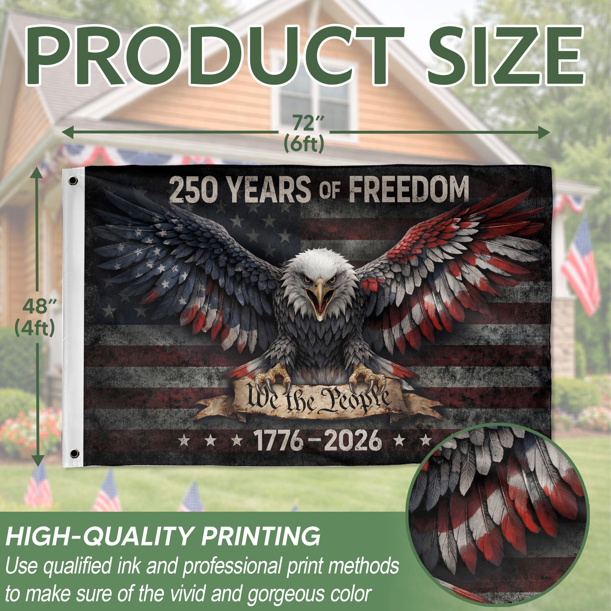 USA 250th Anniversary Flag 1776-2026 Double-Sided Patriotic 250 Years of Freedom We The People Semiquincentennial