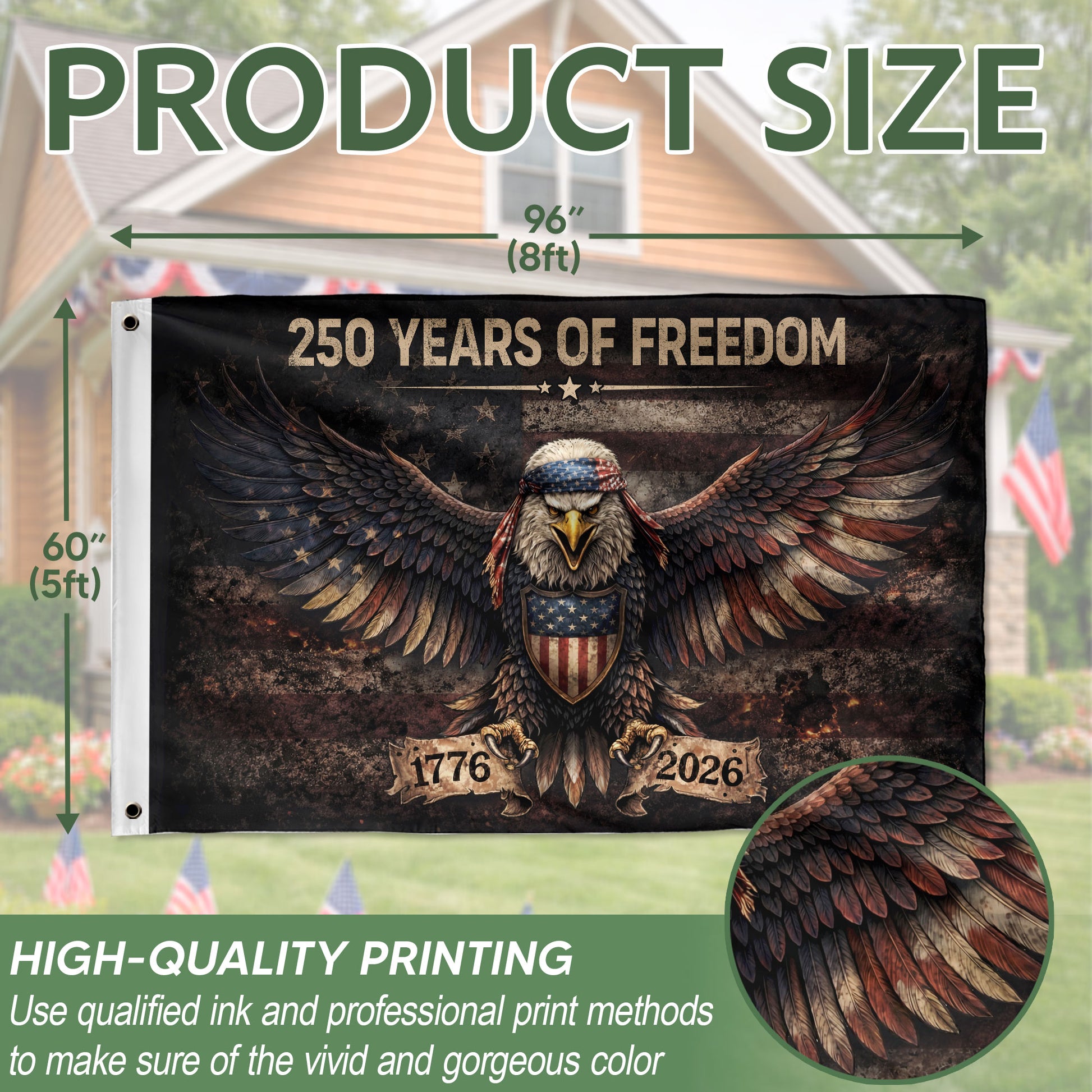 American 250th Anniversary Flag 1776-2026 250 Years of Freedom Patriotic Eagle Memorial - Rust Field Wear