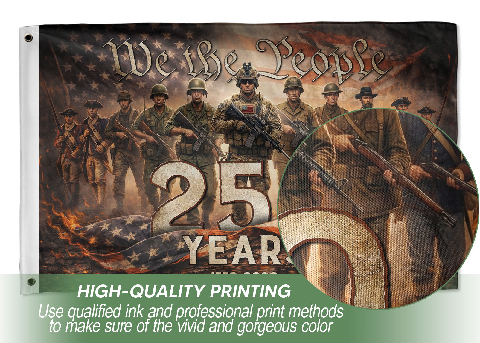 American 250th Anniversary Garden Flag 250 Years Semiquincentennial 1776-2026 We The People Patriotic Past Present Soldiers