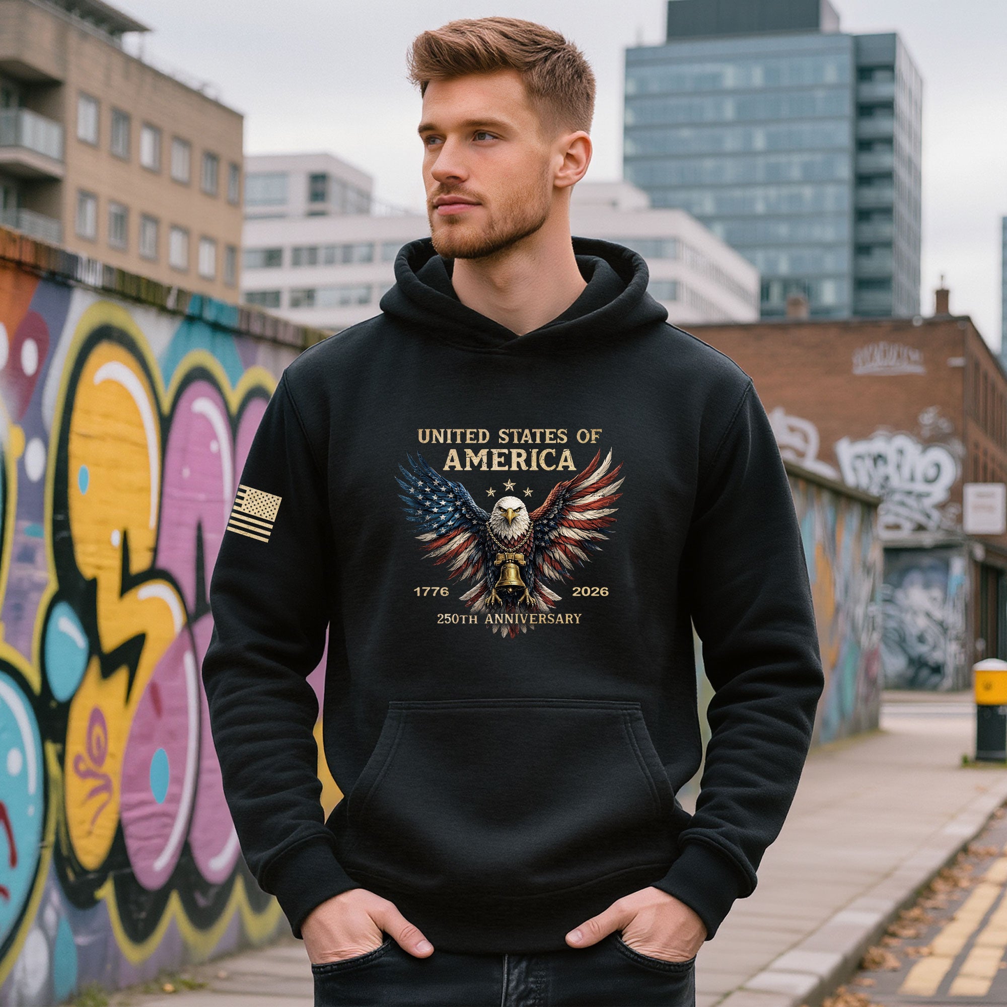 250th Anniversary USA Hoodie 1776–2026, Vintage American Heritage Freedom Apparel