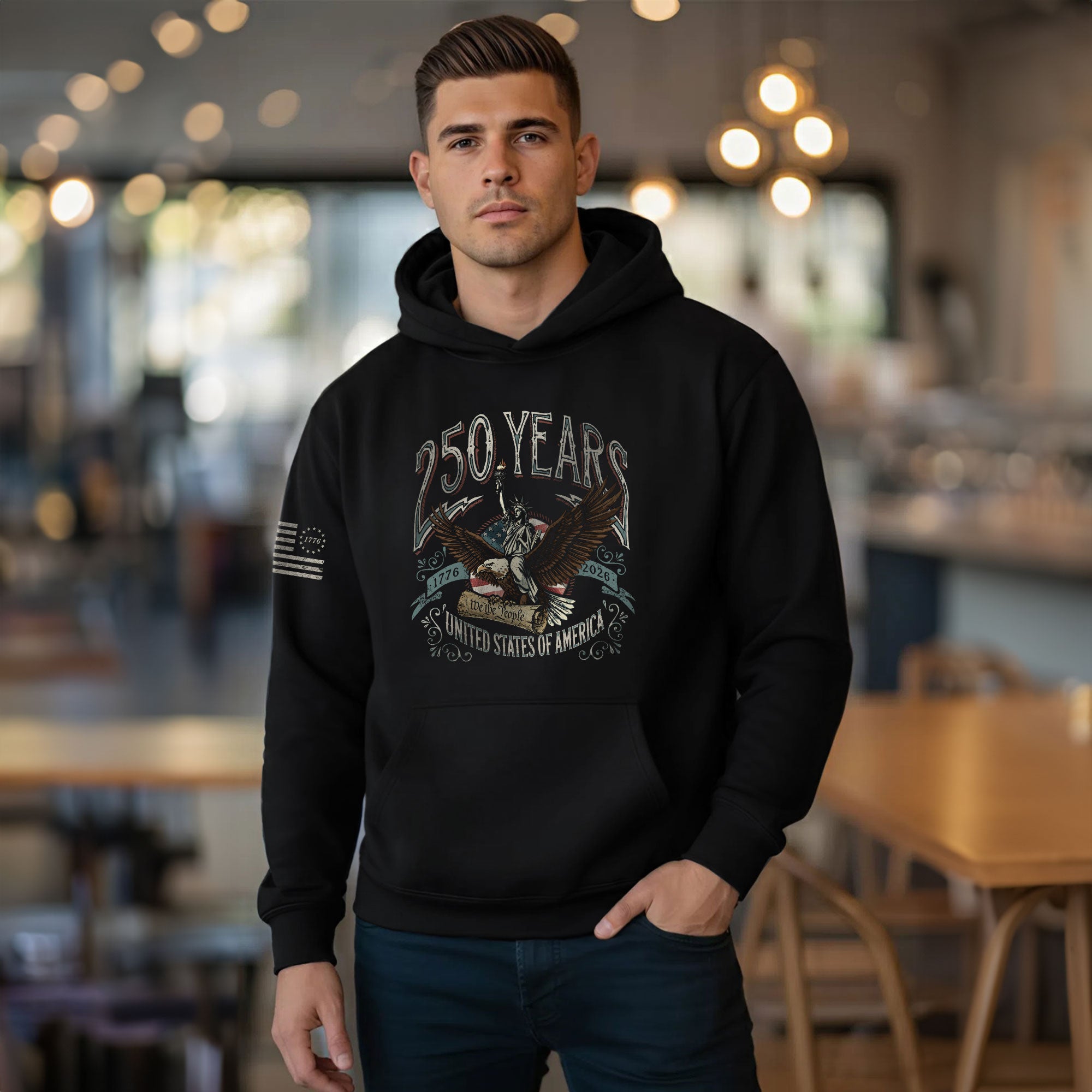 USA 250th Anniversary Hoodie 1776–2026, Patriotic Flaming Eagle Design Celebrating 250 Years - Rust Field Wear