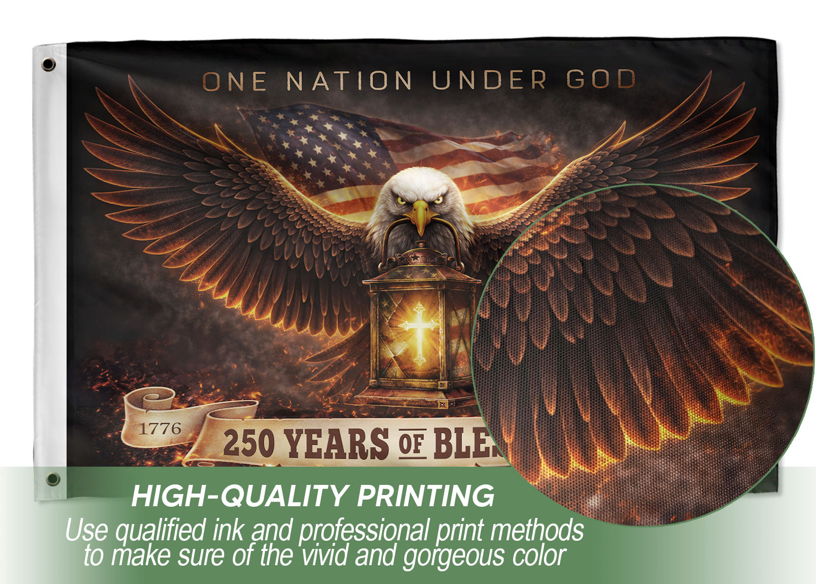 United States 250th Anniversary Cross Flag 1776–2026 – One Nation Under God Christian Patriotic Outdoor Flag