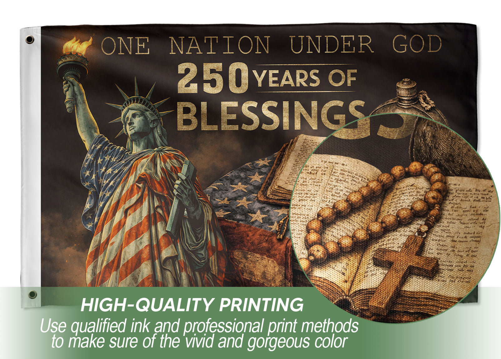 250 Years of Blessings Cross Flag – One Nation Under God Christian USA Anniversary Outdoor Flag 1776–2026