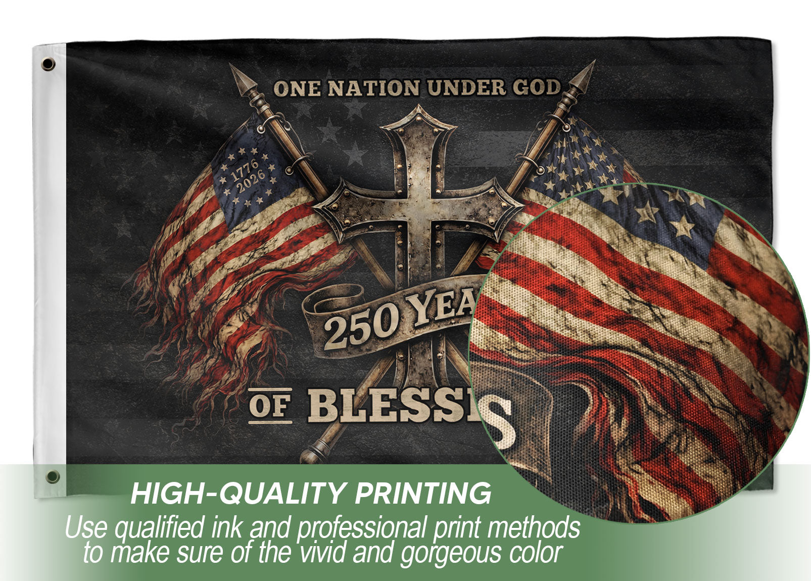 1776–2026 American Christian Patriotic Flag Faith and Freedom Decor