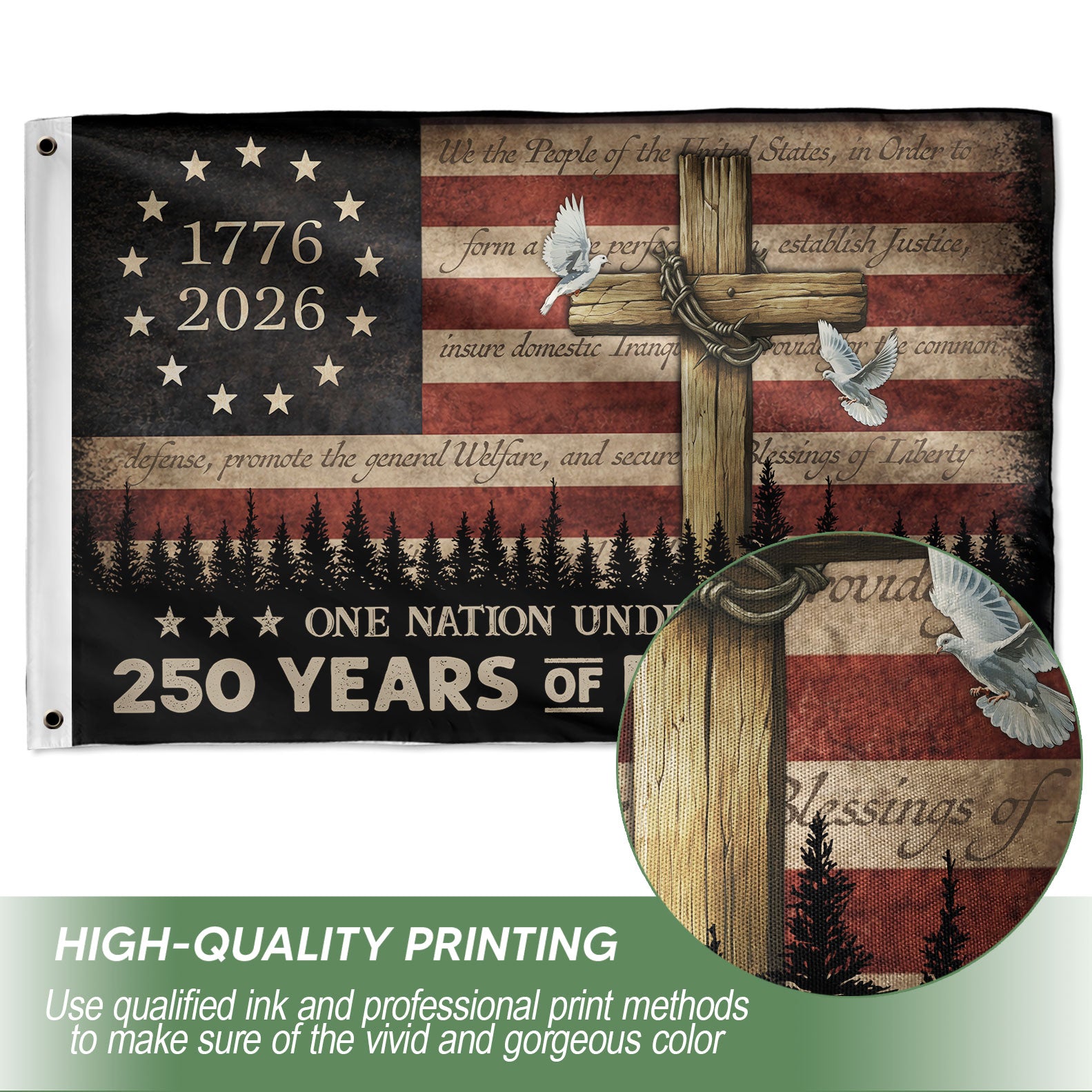 USA Semiquincentennial Christian Garden Flag Patriotic Outdoor Celebration Decor