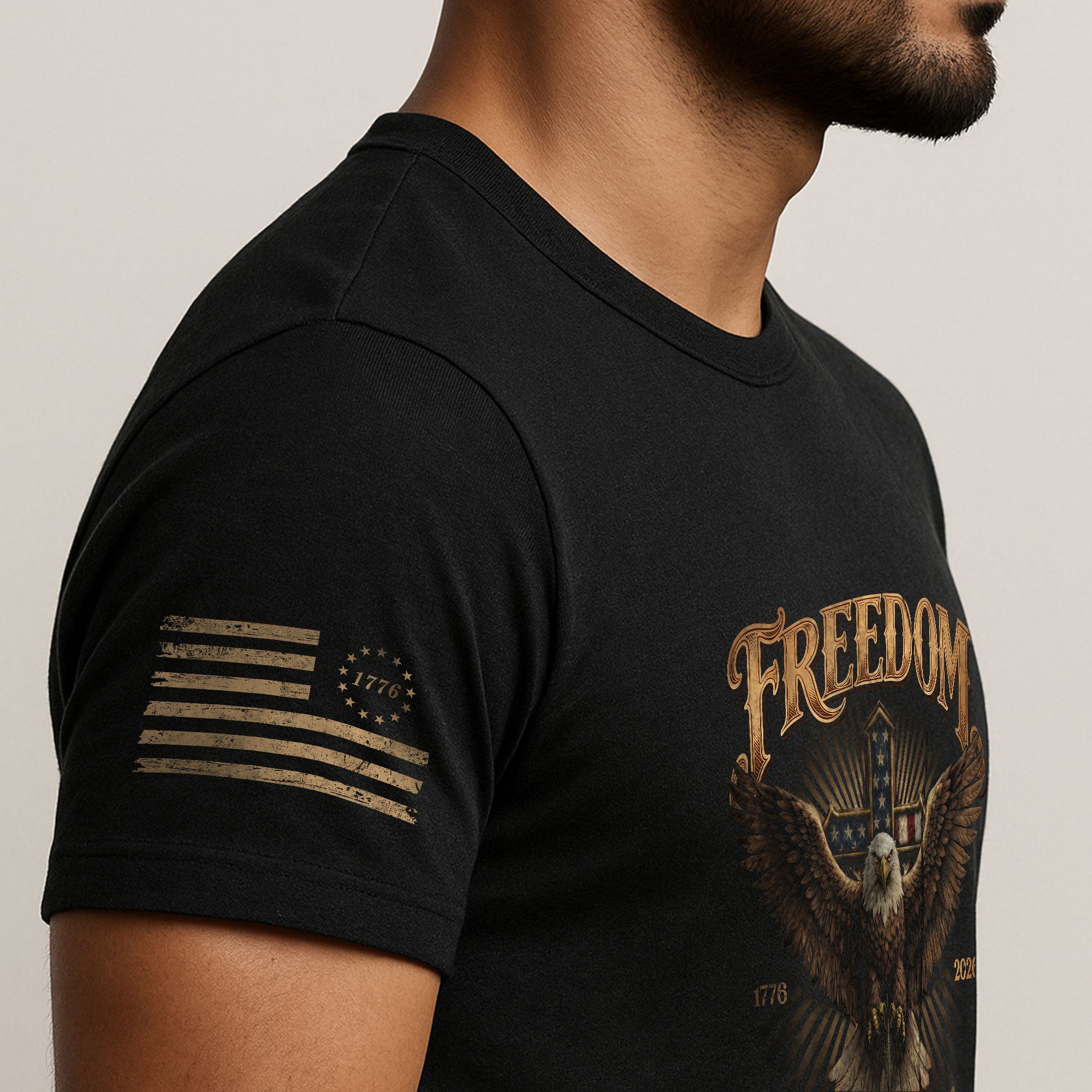 America 250 years Freedom Eagle and Christian Cross T Shirt - One Nation Under God Semiquincentennial Tee