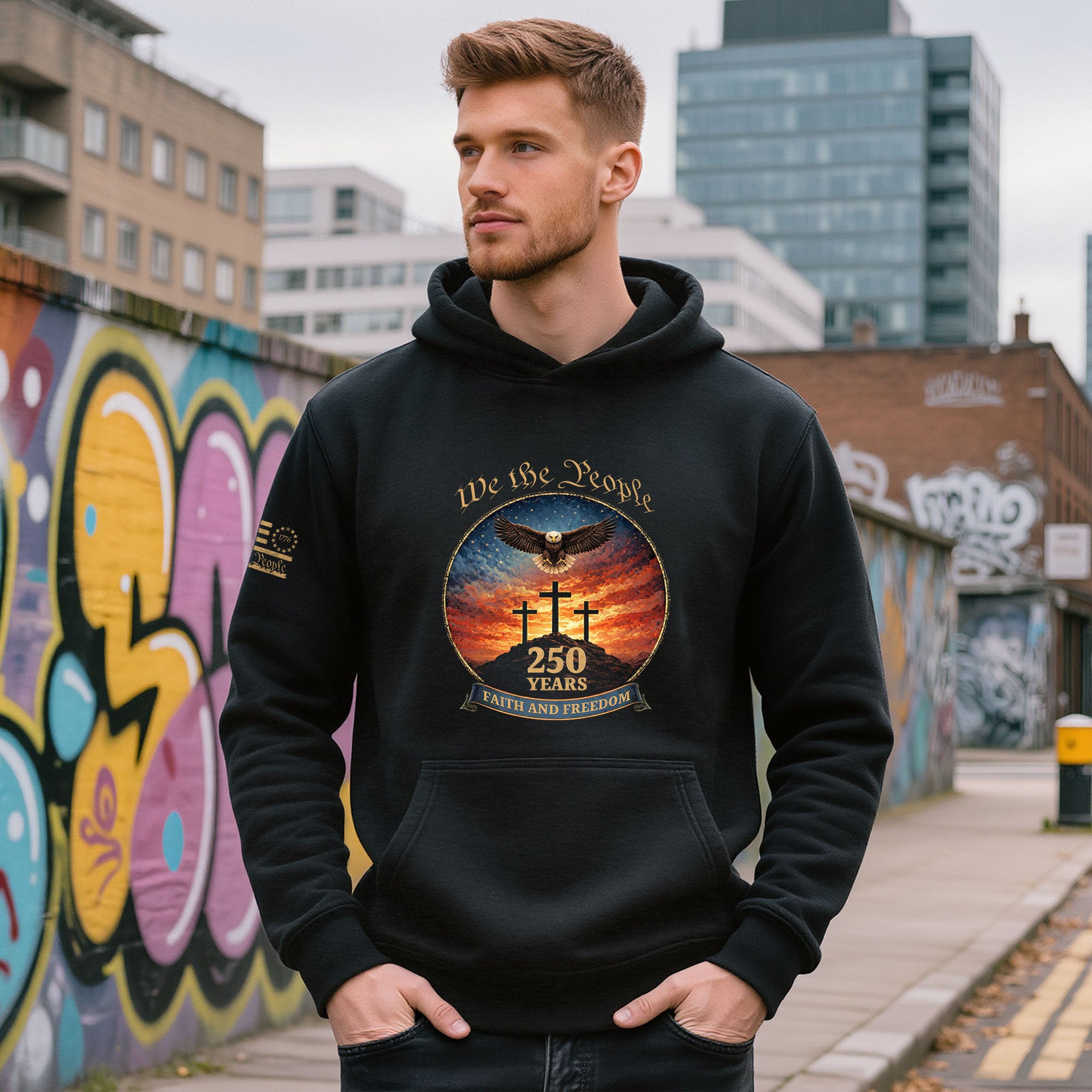 America 250th Anniversary 1776-2026 Semiquincentennial Hoodie – We The People Eagle Cross Faith and Freedom Men’s Hoodie