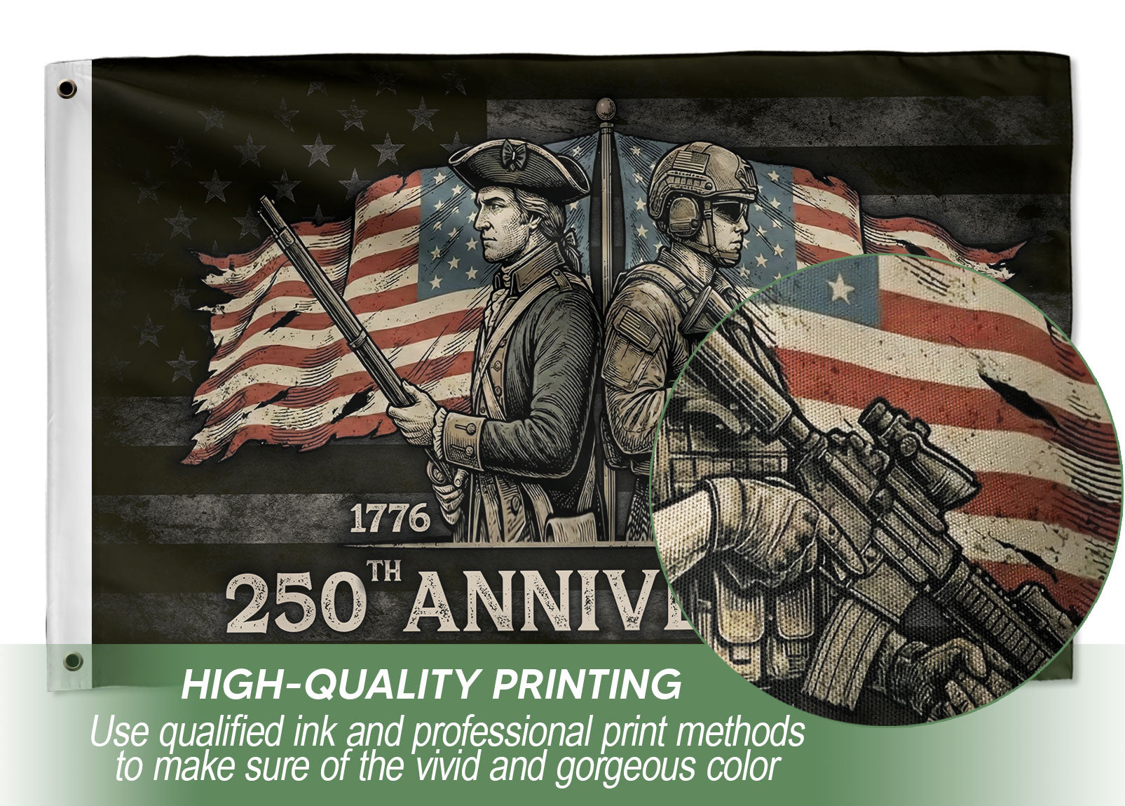 250 Years America Anniversary Flag 1776-2026 - Revolutionary & Modern Soldier Patriotic Flag, Double Sided Heritage Banner