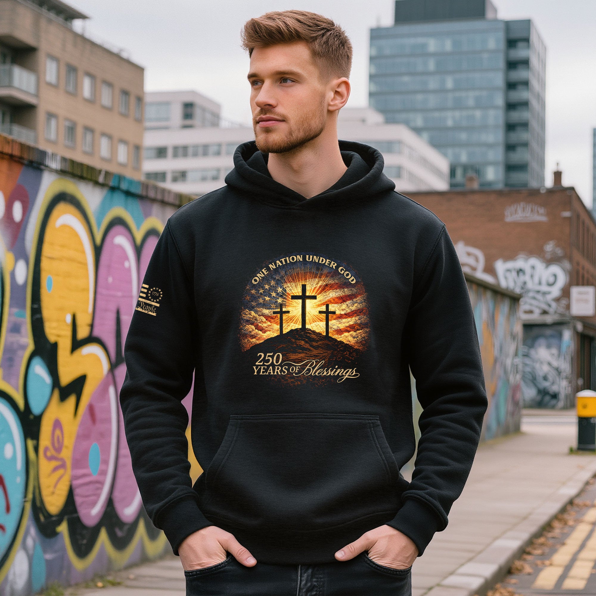 America 250th Anniversary 1776-2026 Semiquincentennial Hoodie – Calvary Cross One Nation Under God 250 Years of Blessings Commemorative Hoodie