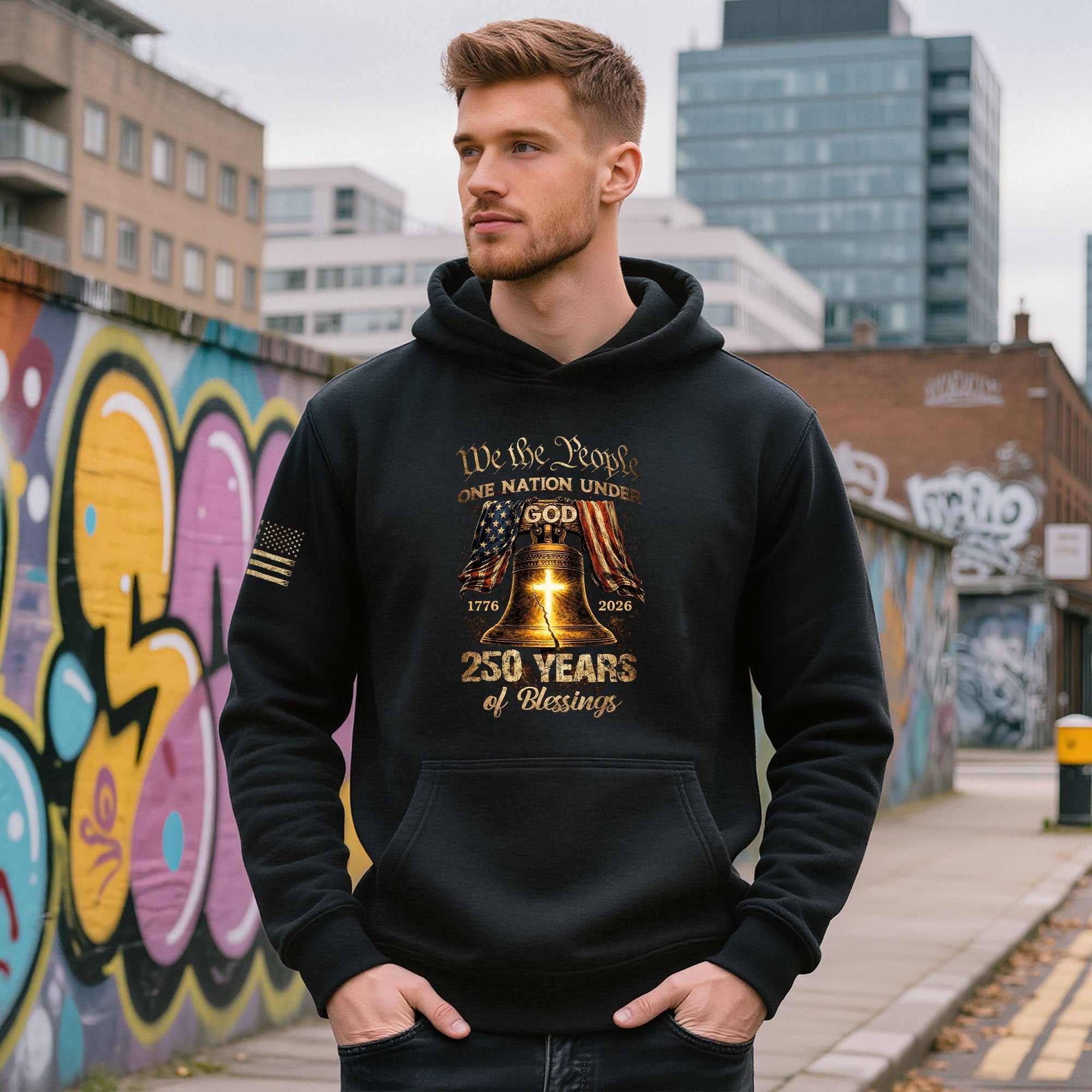 USA 250th Anniversary 1776-2026 Semiquincentennial Hoodie – One Nation Under God We The People Liberty Bell Christian Men’s Hoodie
