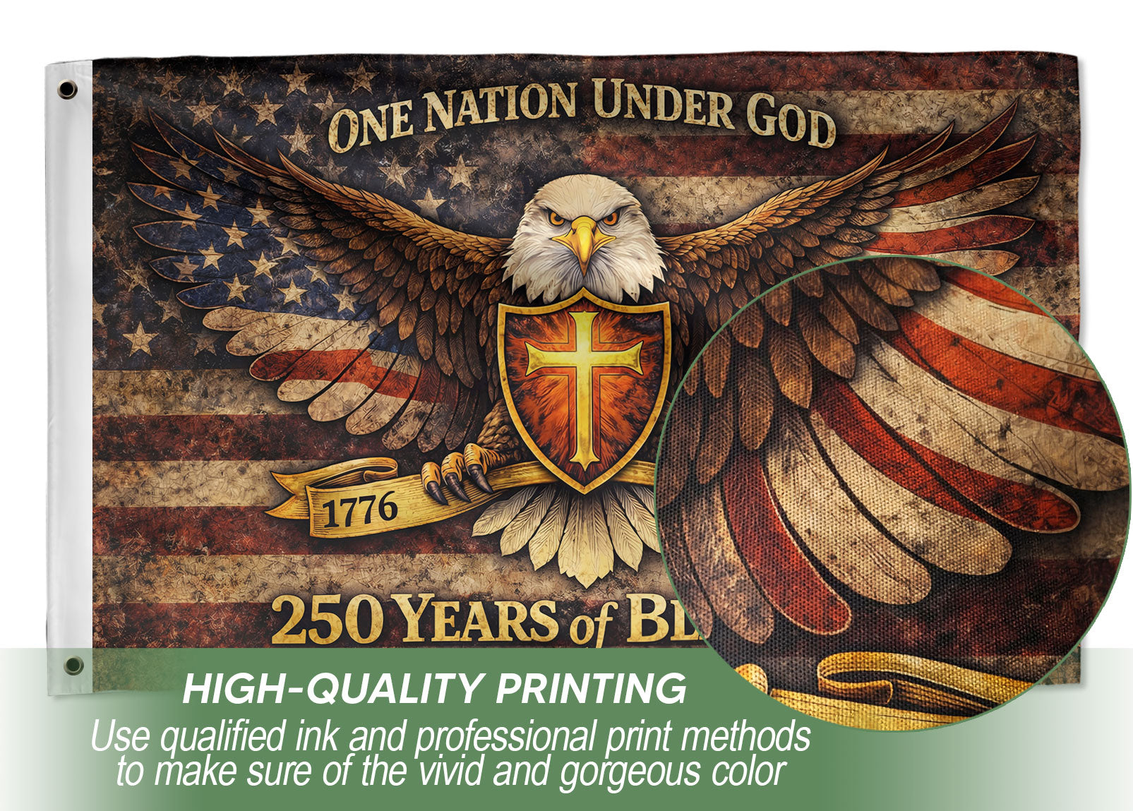 America 250th Anniversary Eagle Flag - One Nation Under God 250 Years Banner, Double Sided 1776-2026 Semiquincentennial Flag