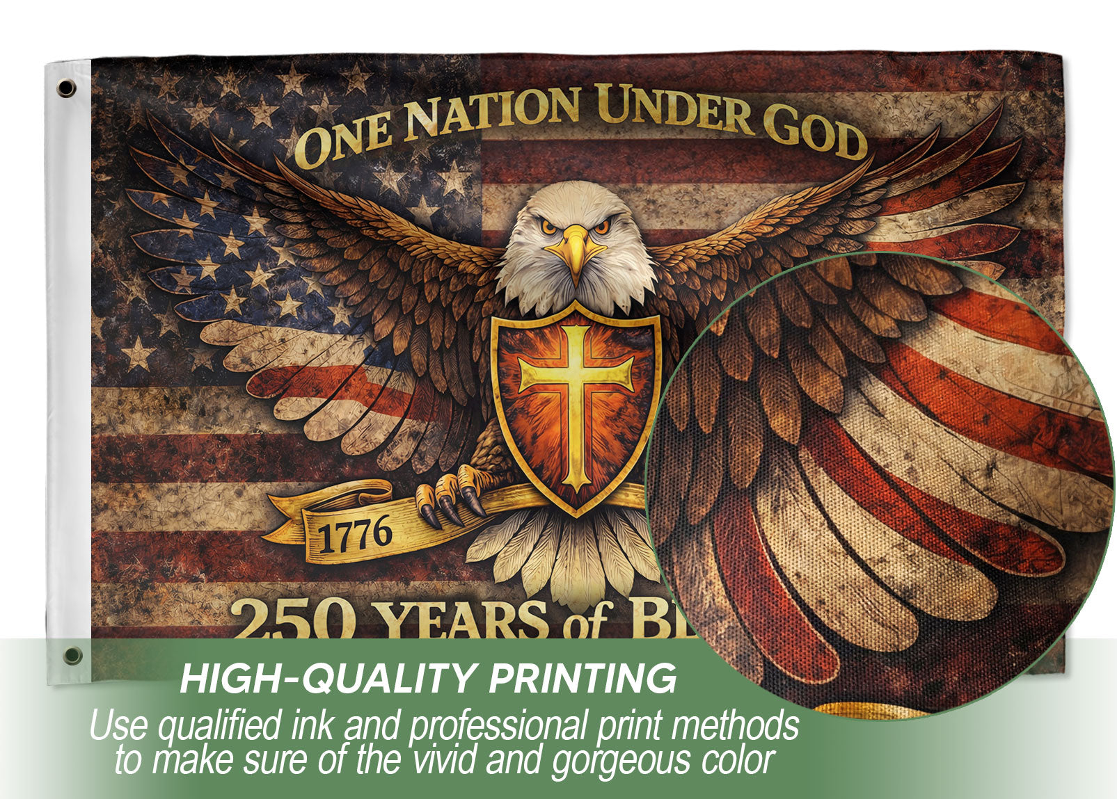 250 Years America Anniversary Eagle Flag - One Nation Under God 250 Years Banner, Double Sided 1776-2026 Flag