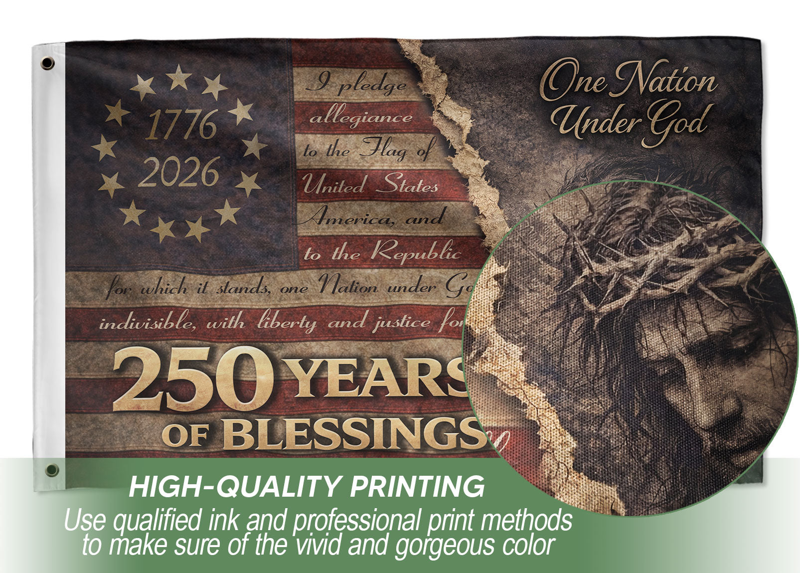 250 Years of Blessings American Flag - Christian Patriotic One Nation Under God Design, Double Sided Flag