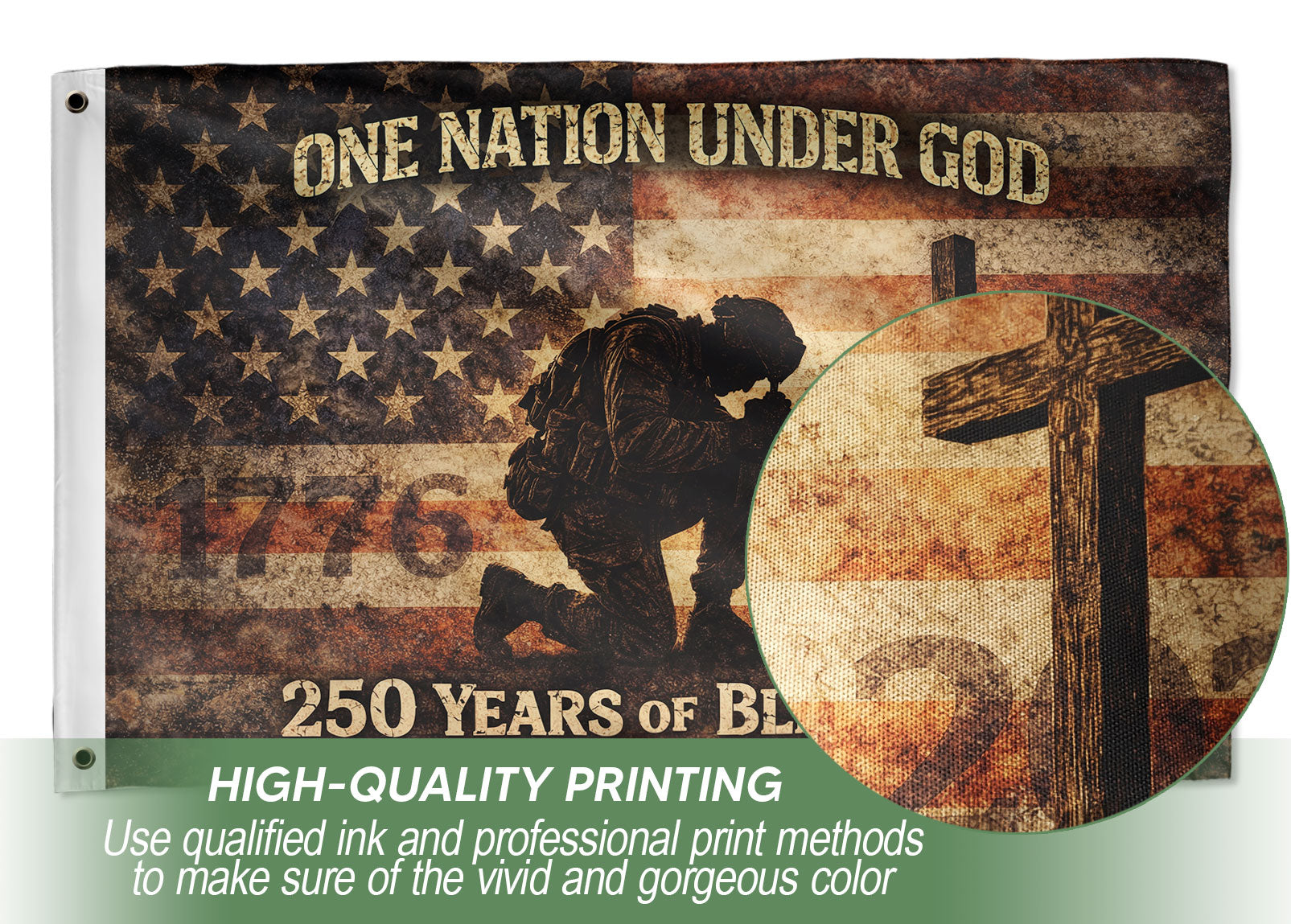 250 Years America Anniversary Soldier Flag 1776-2026 - Revolutionary & Modern Military Heritage Banner, Double Sided Outdoor Flag