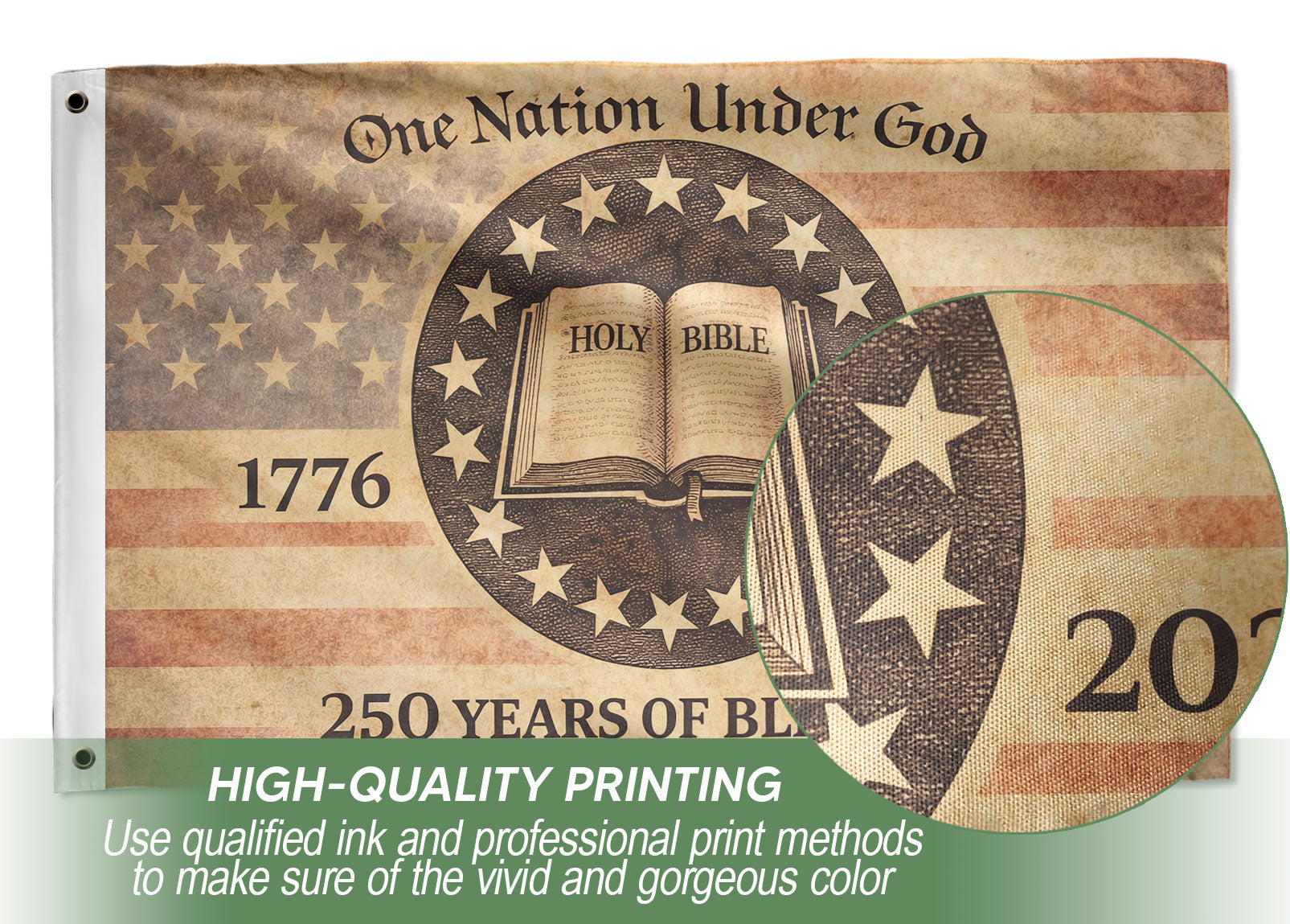 One Nation Under God America Christian Patriotic 250th Anniversary Flag - 250 Years of Blessings Holy Bible & Cross Banner, 1776-2026 Patriotic Double Sided Flag