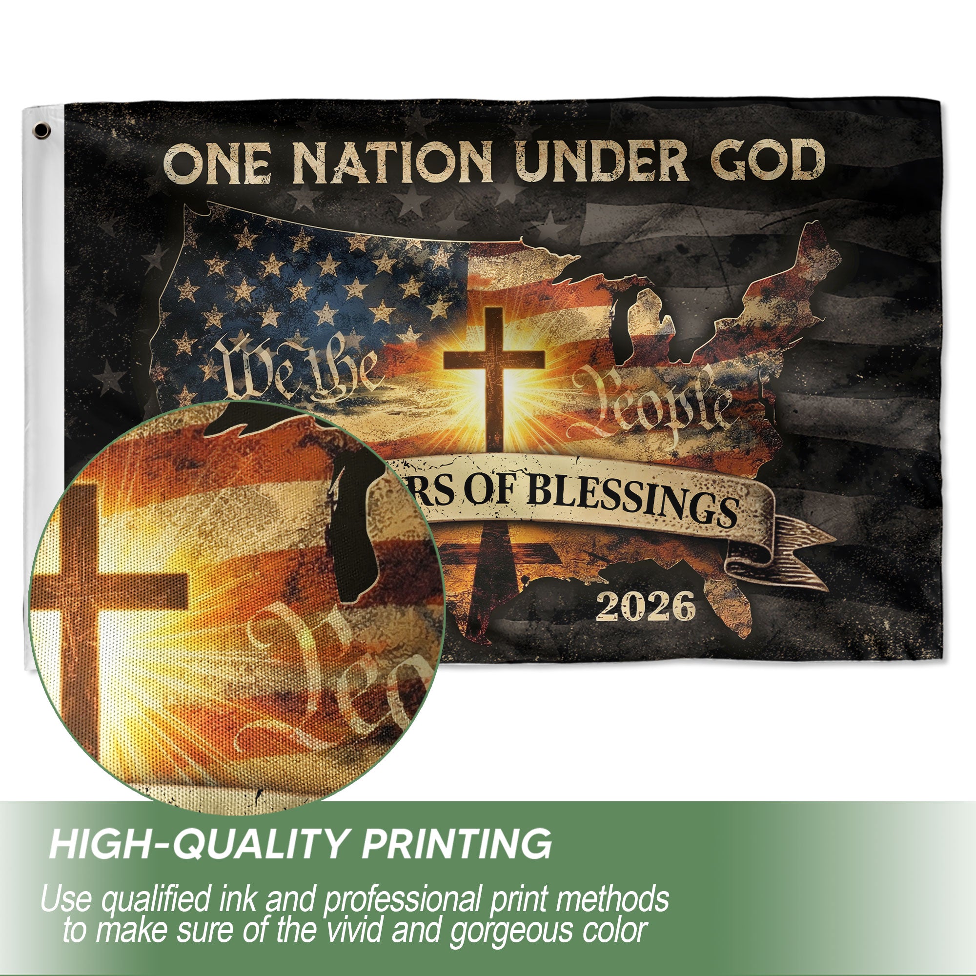 Christian Patriotic One Nation Under God USA 250th Birthday Flag
